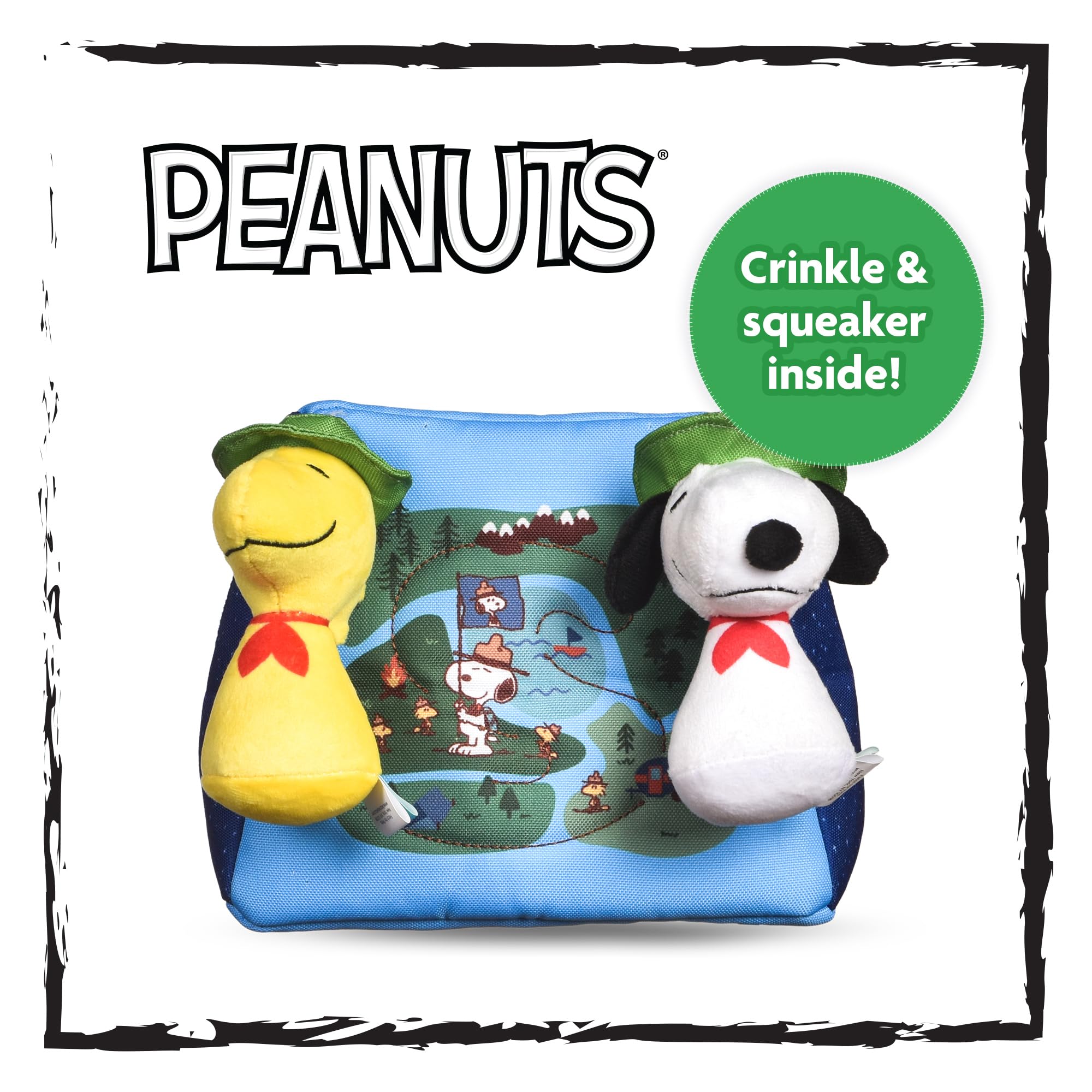 Peanuts For Pets 3-Piece Interactive Dog Toy Set, Burrow Toy, Snoopy & Woodstock Mini Plushes With Squeak Sound & Adventurer Ten