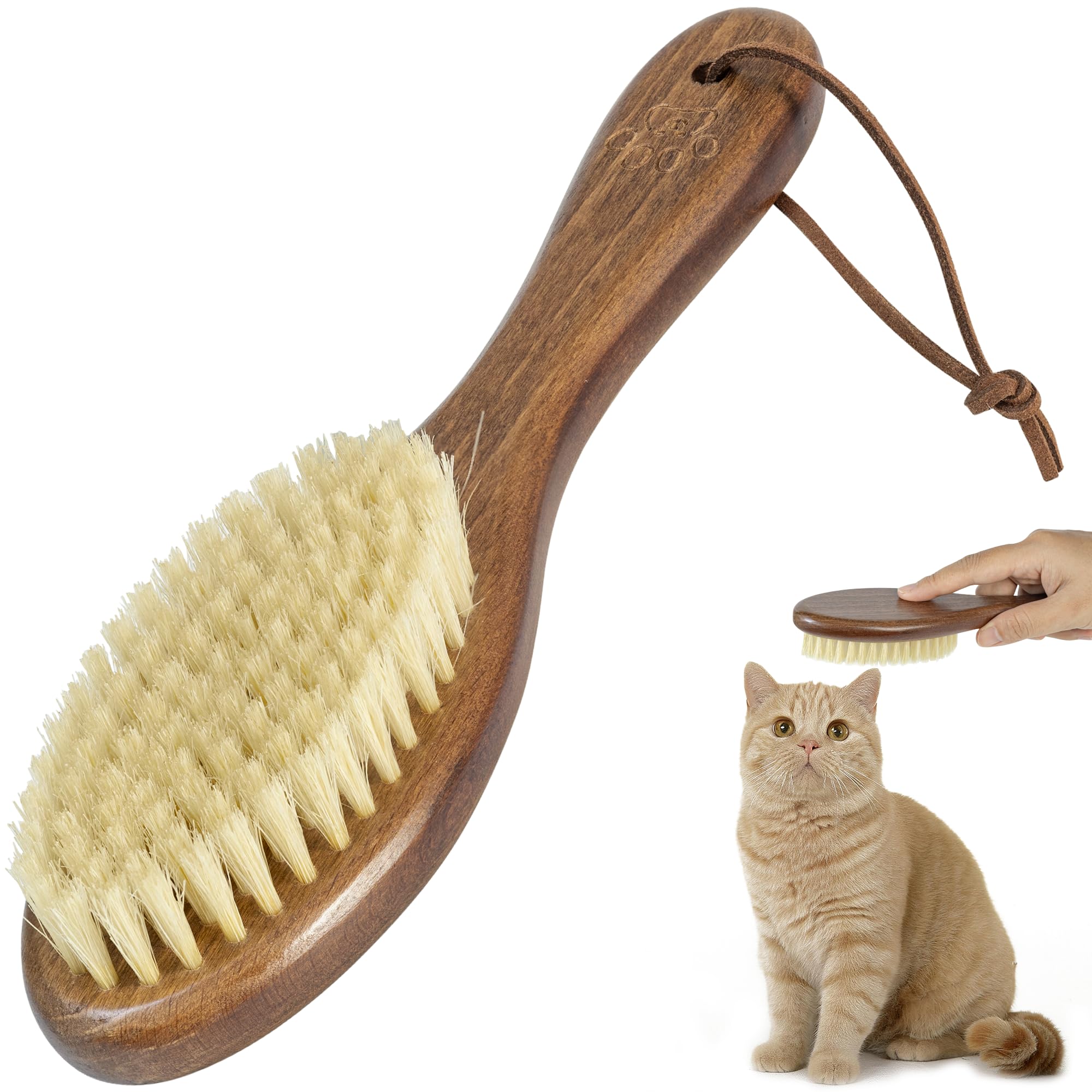 Takavu Natural White Boar Bristle Cat Brush - Gentle Grooming Tool For Sensitive Skin, Smoothing Fur & Healthy Shine - Soft Pet 