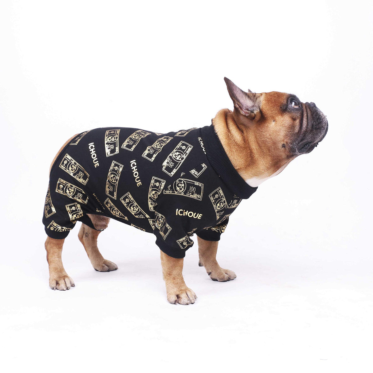 Ichoue French Bulldog Pajamas Onesie Suit Pjs Bodysuits For Medium Dogs Large Frenchie Pug English Pitbull Boston Terrier - Black Money, L