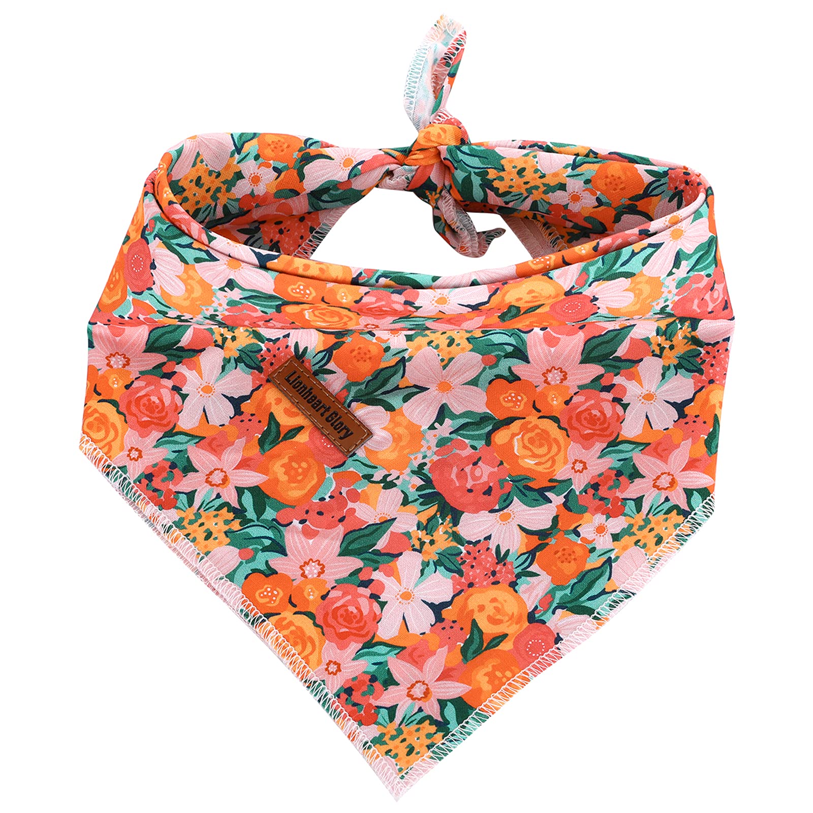 Lionheart Glory Dog Bandana 1 Pack Washable Soft Cotton Flower Print Bibs Scarf, Adjustable Kerchief Square Dog Bandanas For Sma