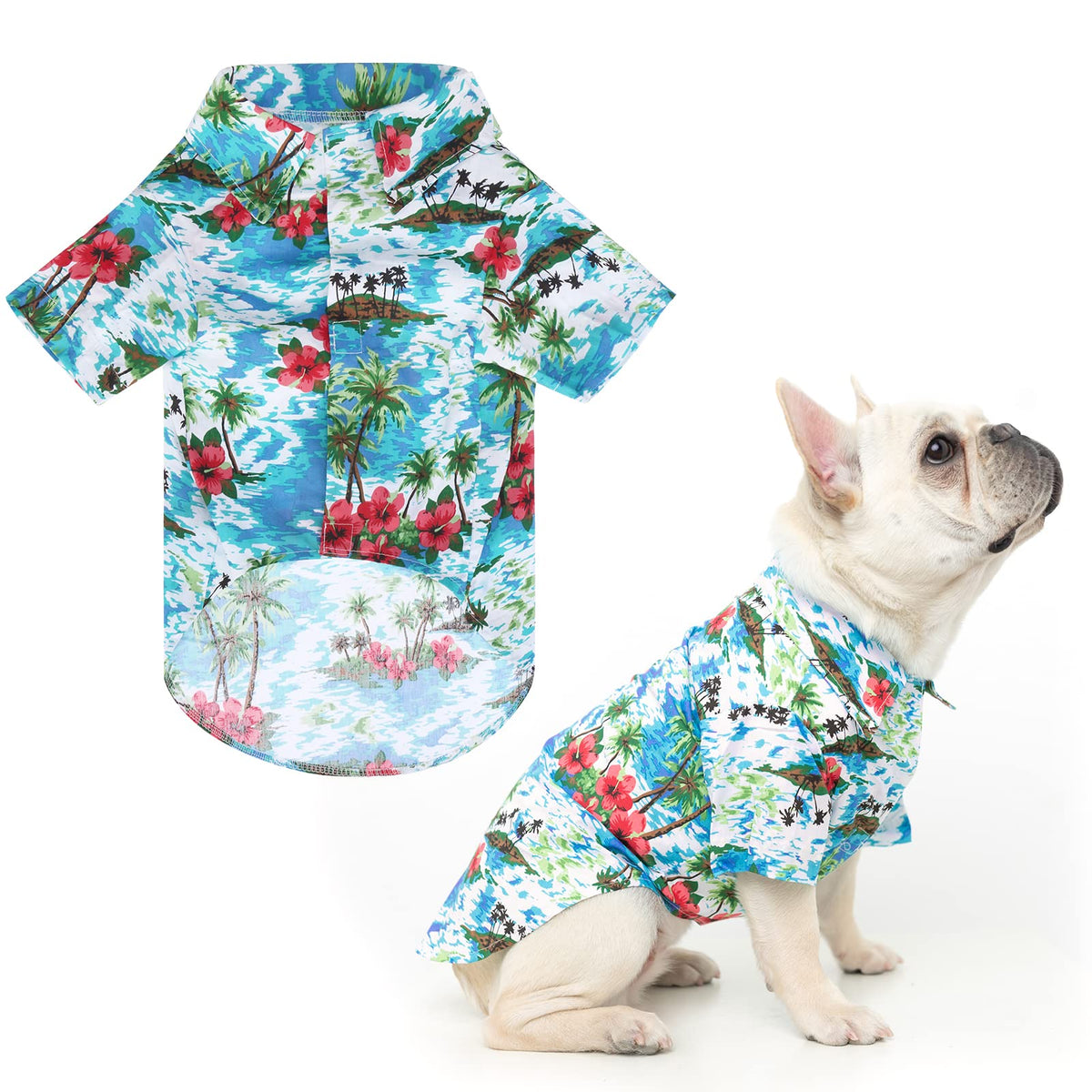 Expawlorer Dog Hawaiian Shirt - Dog Summer Clothes, Breathable Dog Cotton Polo T-Shirts With Floral And Sea Island Pattern,Puppy Outfit,Dog Shirt For Small Medium Large Dogs Boy And Girl In Hot Days