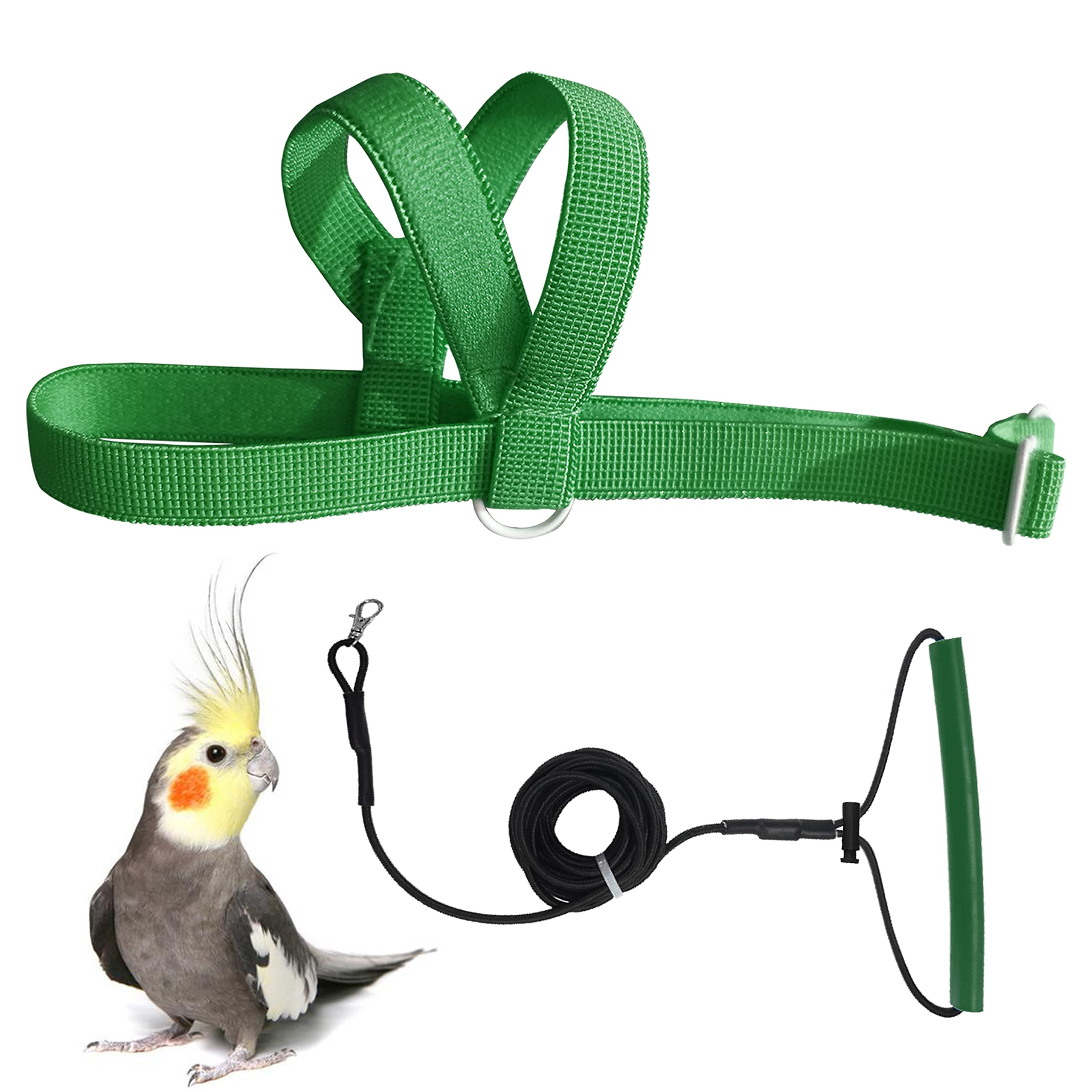 Vanfavori Adjustable Bird Harness With 80 Inch Leash, Outdoor Flying Kit Training Rope For Bird Parrots Cockatiel S Size Weight 70-120 Grams,Green