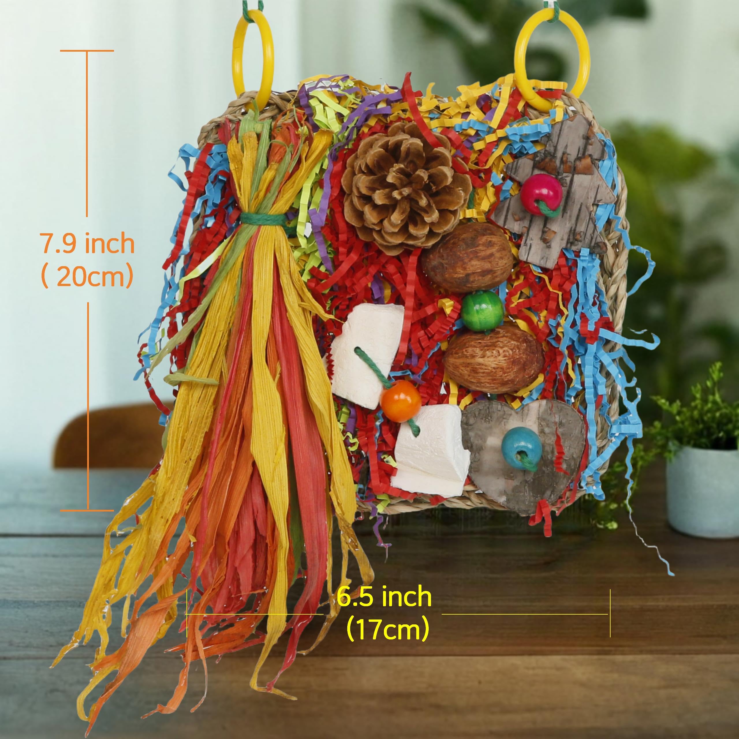 Cohyver Bird Toys, Parakeet Toys, Bird Grass Mat Conure Shredder Hanging Cockatiel Foraging Toys Parrot Climbing Wall Lovebird C