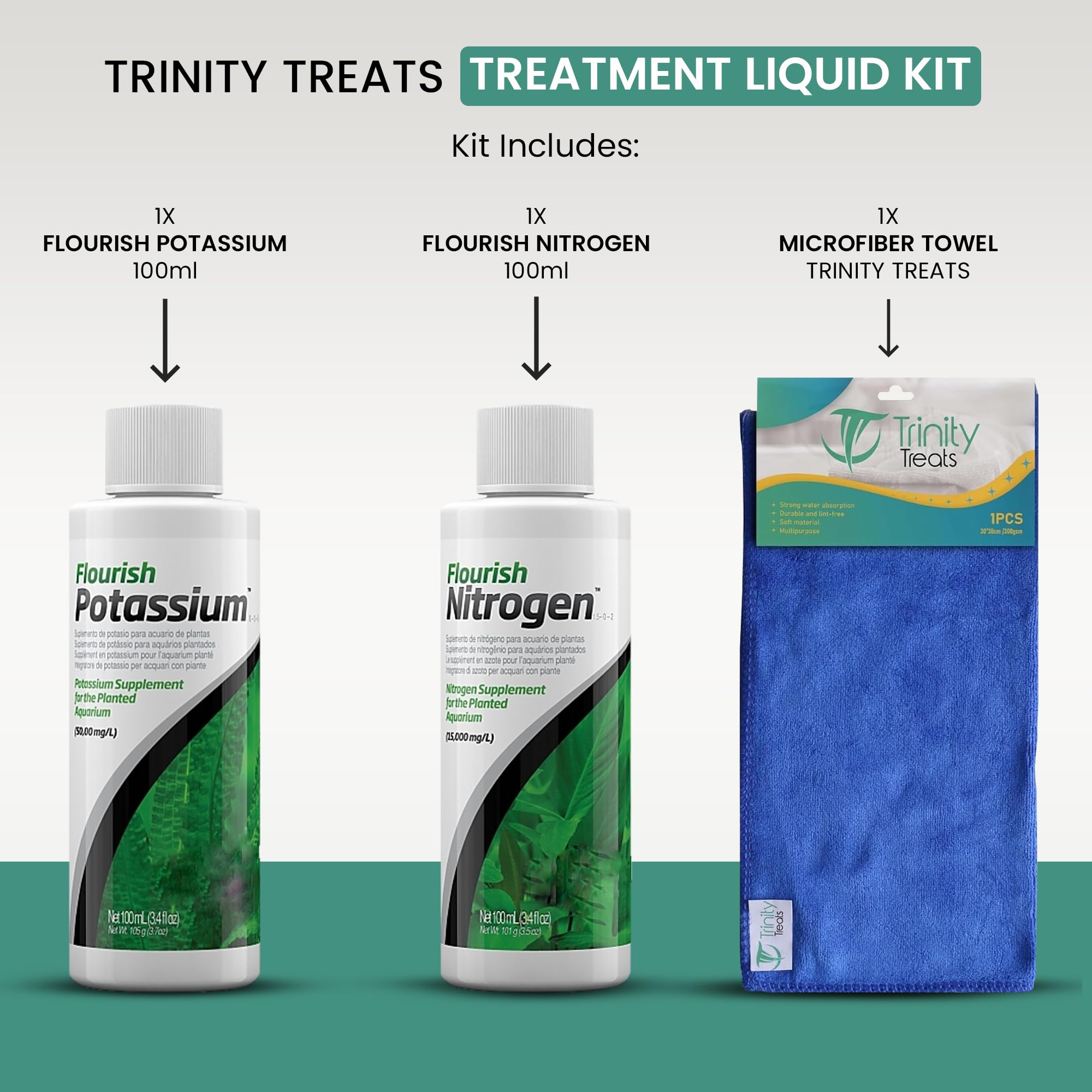 Trinity Treats Flourish Potassium 100ML Flourish Nitrogen 100 ML Supplement for The Planted Aquarium, Including Trinity Treats M