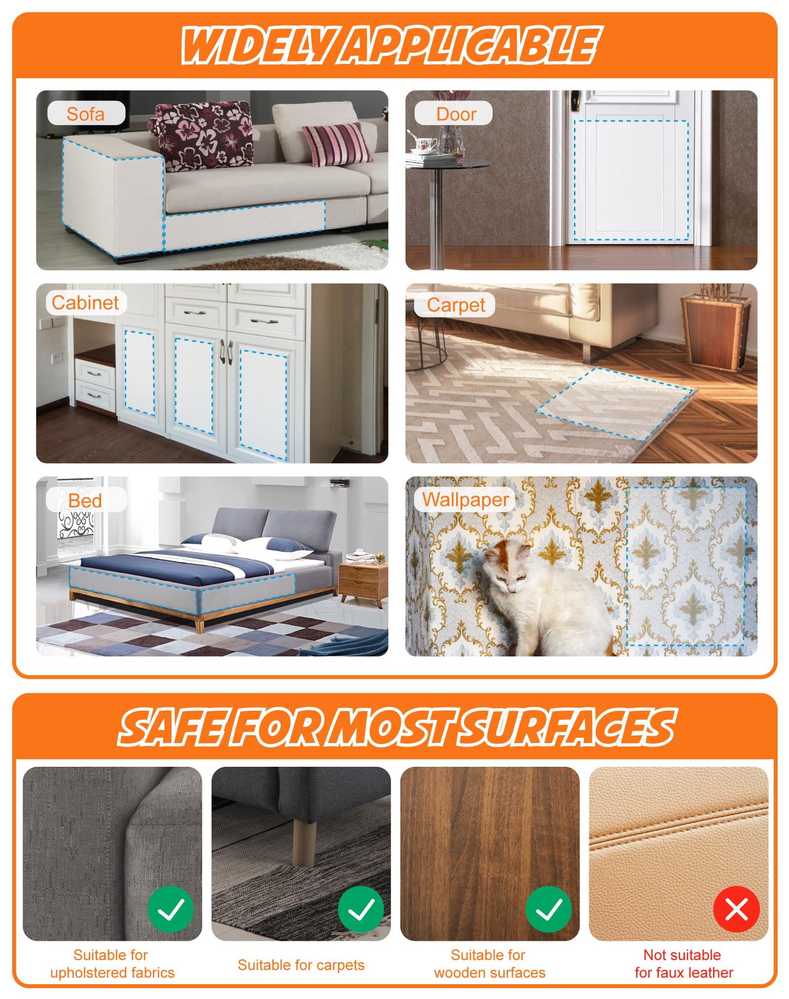 CANWUPON 20-Pack Cat Scratch Furniture Couch Protector, Large 17x12in, Anti-Scratch Tape with 50 Twist Pins, Ideal for Sofas & Chairs