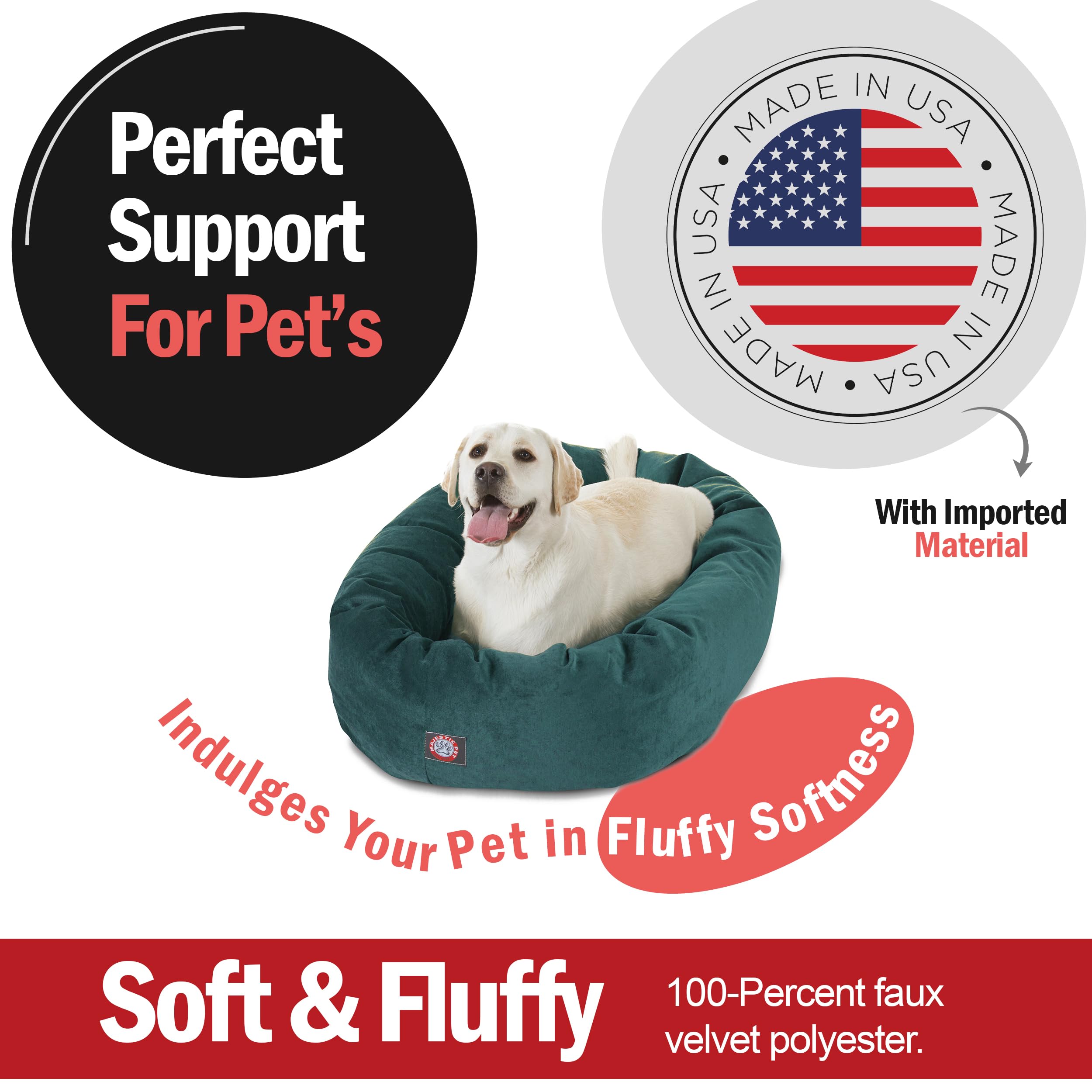 Majestic Pet 40 Inch Micro Velvet Calming Dog Bed Washable – Cozy Soft Round Dog Bed With Spine For Head Support - Fluffy Donut Dog Bed 40X29X9 (Inch) – Round Pet Bed Large – Marine