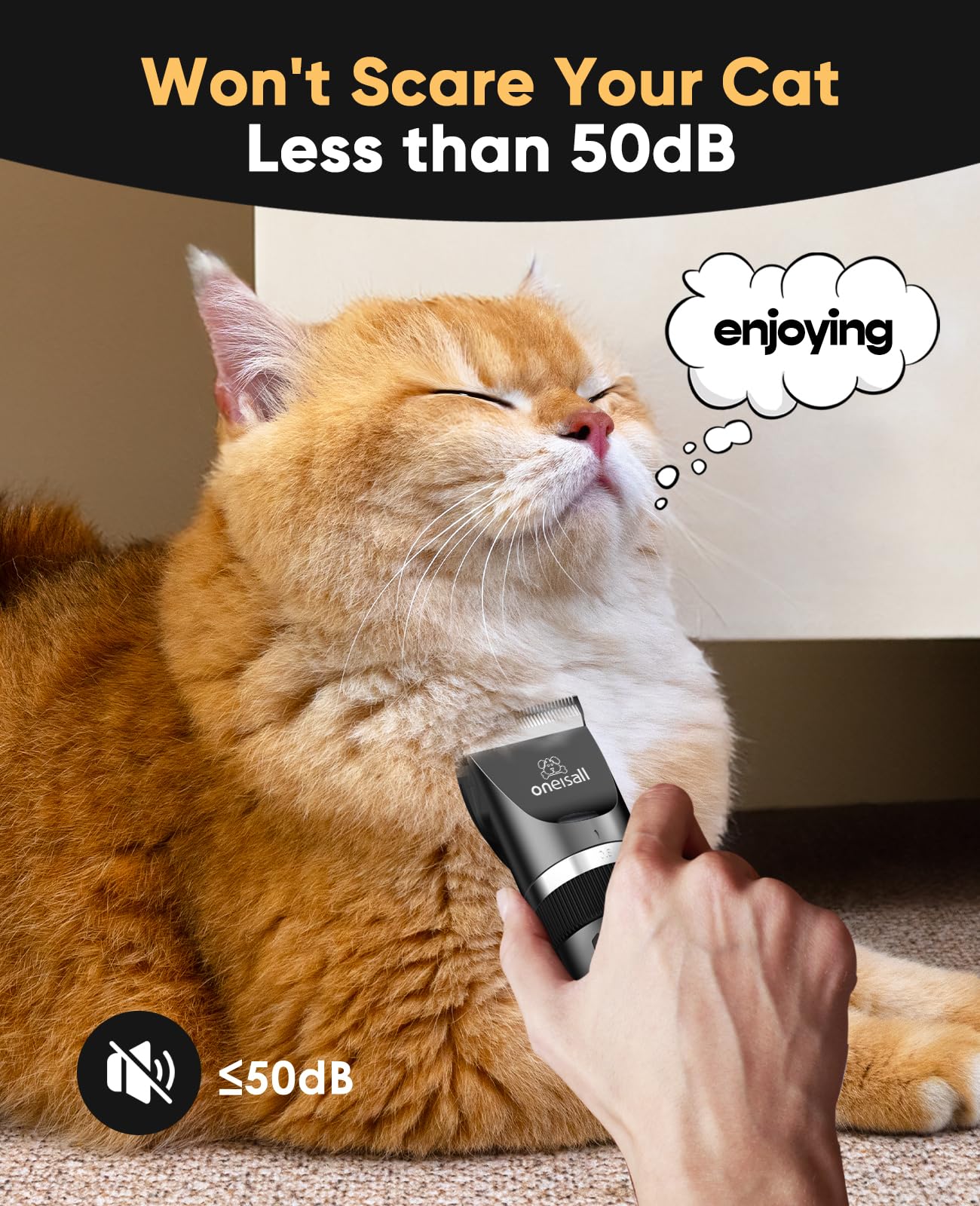 Oneisall Quiet Cat Clippers For Matted & Long Hair, 2-Speed Cordless Pet Shaver Grooming Kit For Cats, Small Dogs & Animals (Bla