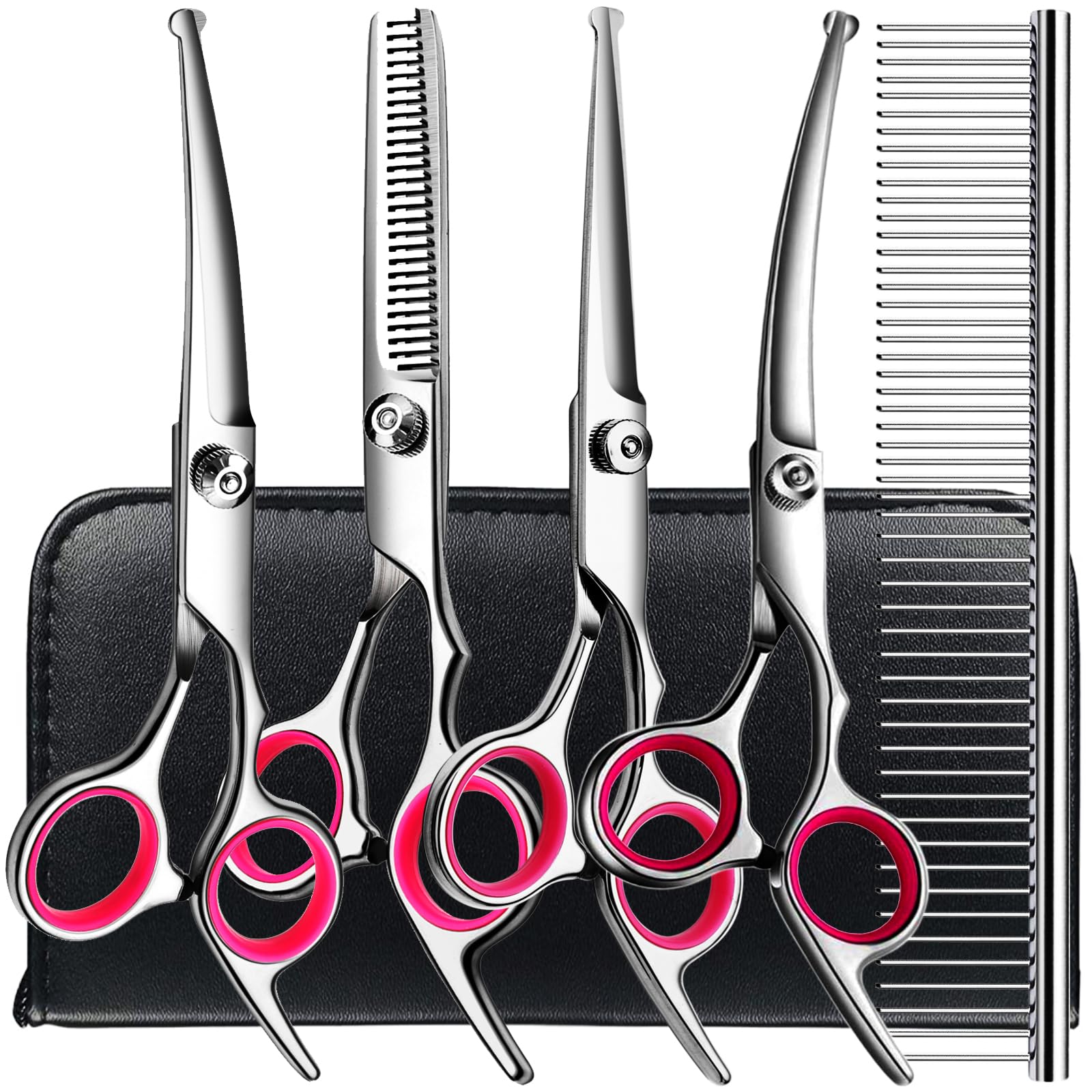 6 In1 Professional Dog Grooming Scissors Kit, Dog Shears For Grooming With Safety Round Tips, Titanium Coated Grooming Scissors 