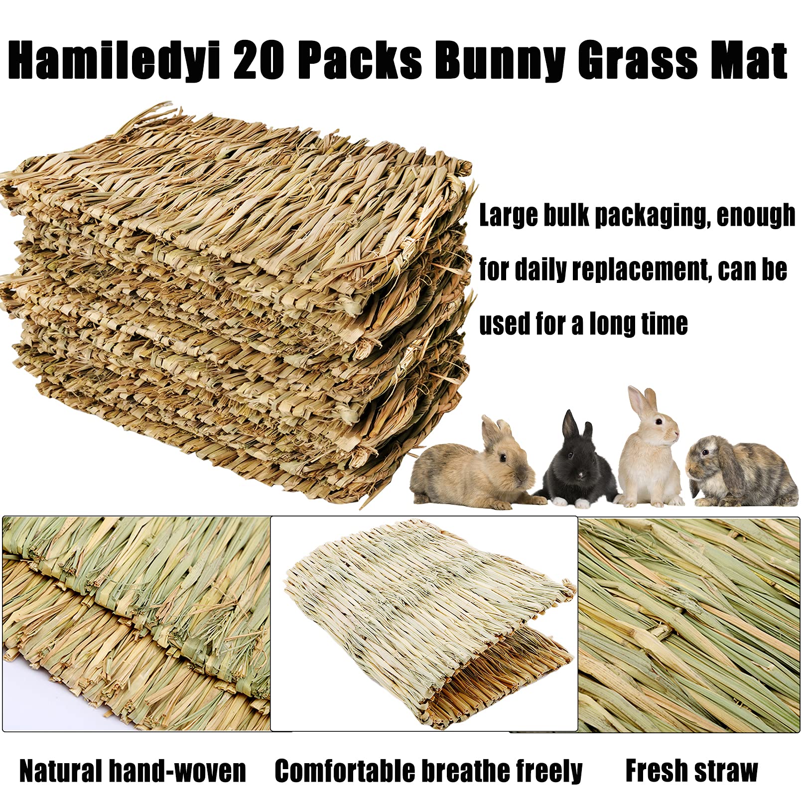 Hamiledyi 20 Pack Bunny Grass Mat Woven Bed Mat Natural Straw Hay Mats Rabbit Handmade Bedding Sleeping Grinding Nesting And Chewing Toy For Guinea Pig Hamster Chinchilla Squirrel Hedgehog