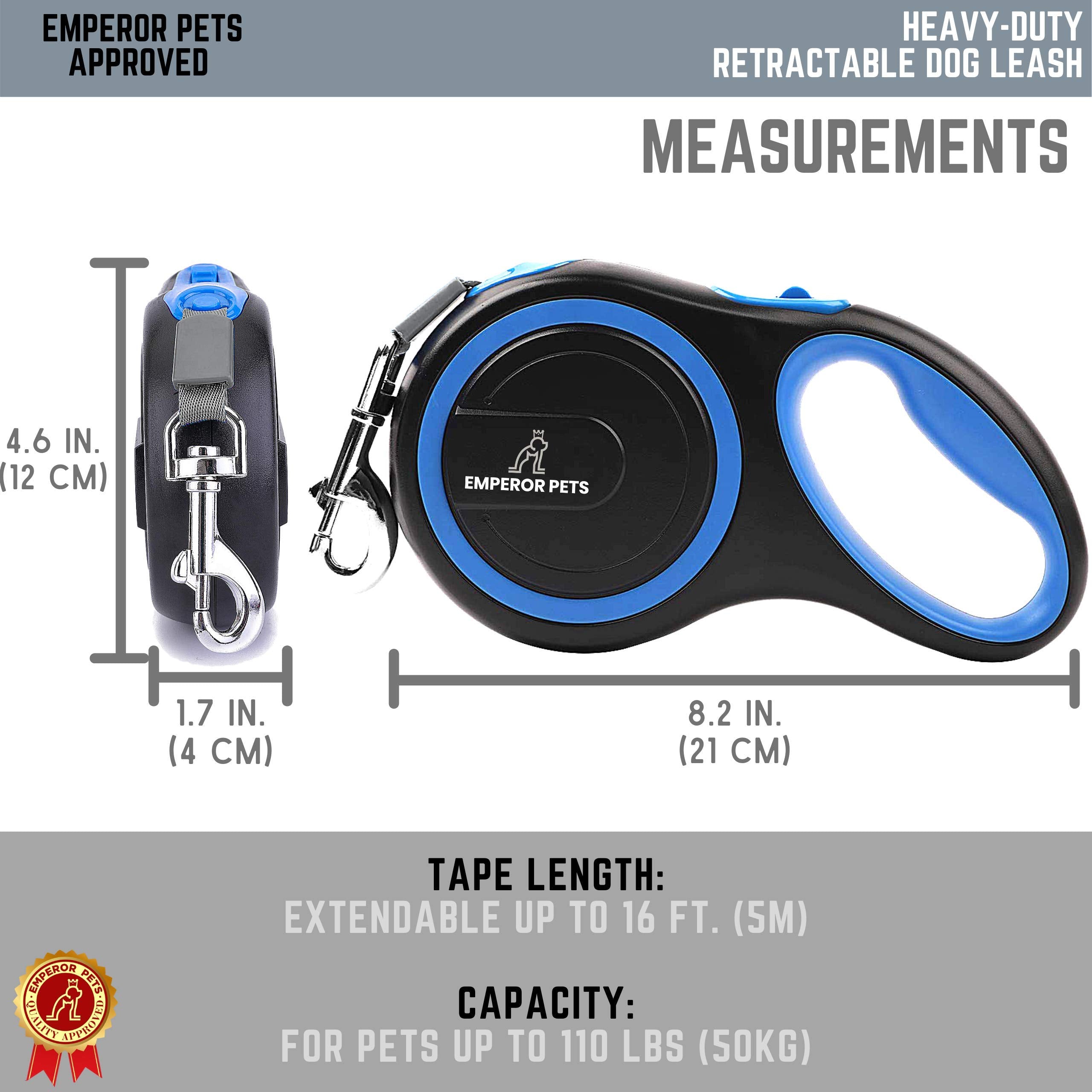 Emperor Pets 16 Feet Retractable Dog Leash Large Dogs - Up To 110Lb, Large Dog Leash Heavy Duty Dog Leash Retractable 26 Ft, Dog Leashes For Large Breed Dogs, Dog Leashes For Medium Dogs -Bl16