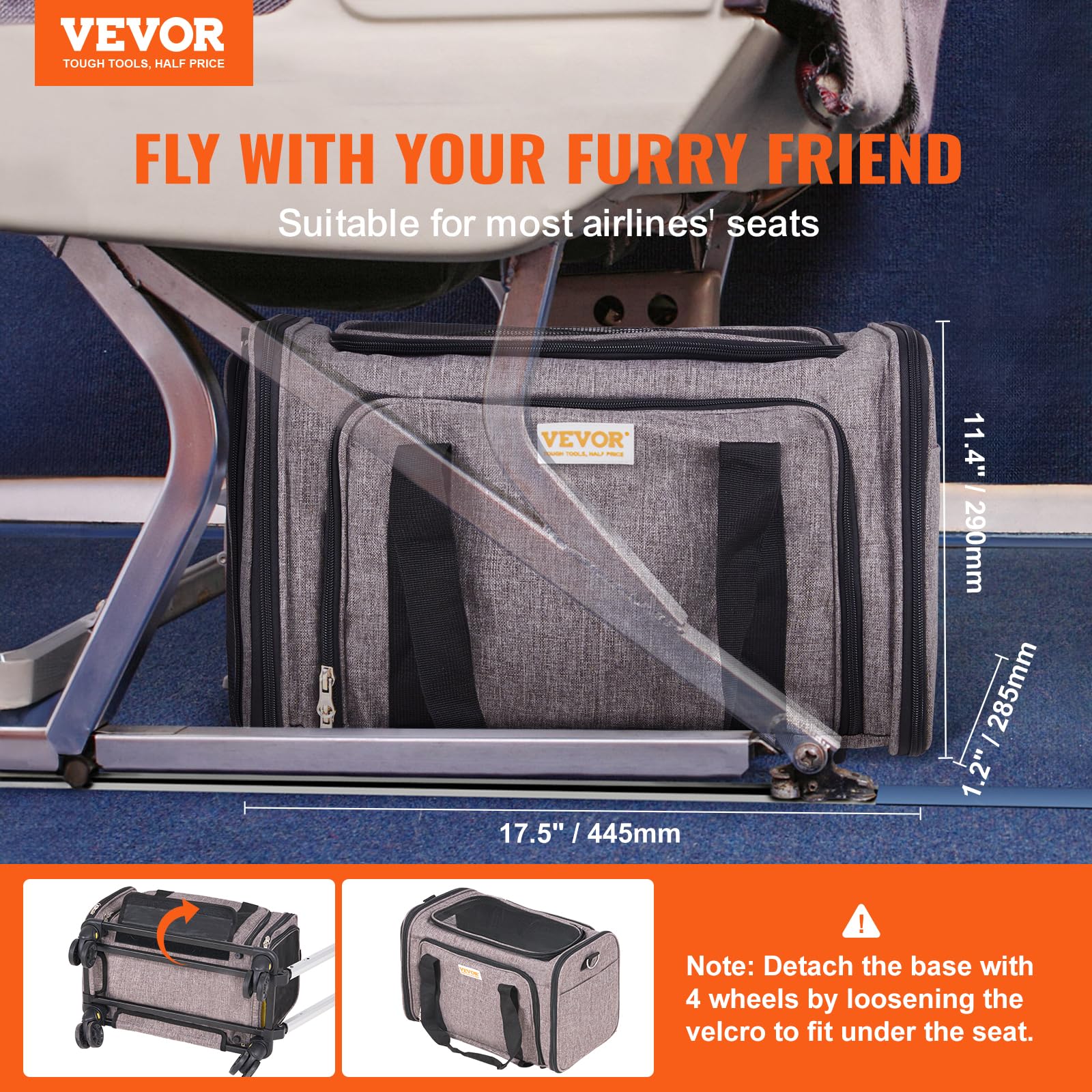 Vevor Airline Approved Pet Carrier With Wheels, Expandable Rolling Cat Dog Carrier For Medium Dogs And Cats Under 25Lbs, Pet Tra