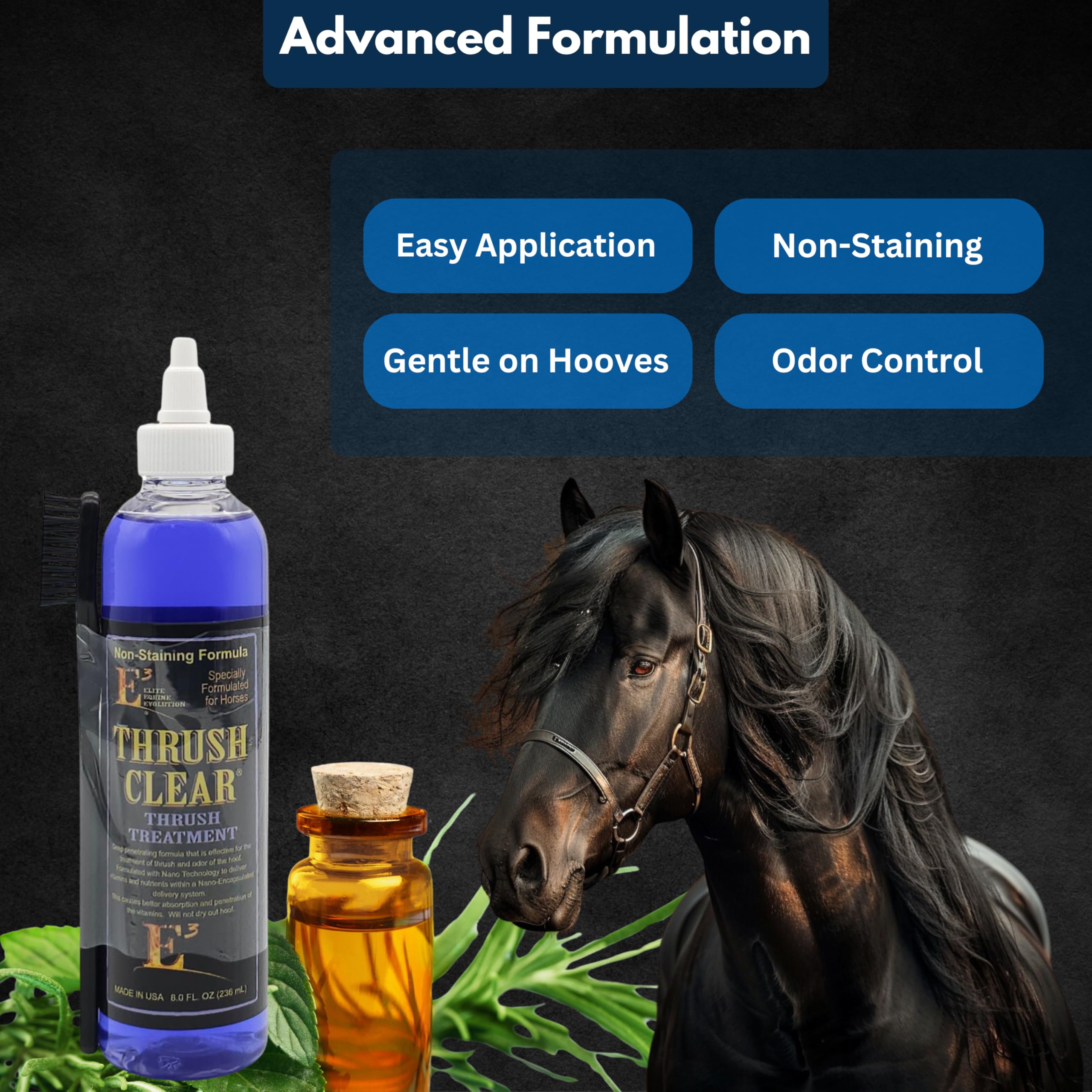 E3 Thrush Clear Treatment - 8 oz - Powerful Solution for Equine Hoof Thrush - Promotes Healthy Hoof Recovery - Prevents Future I