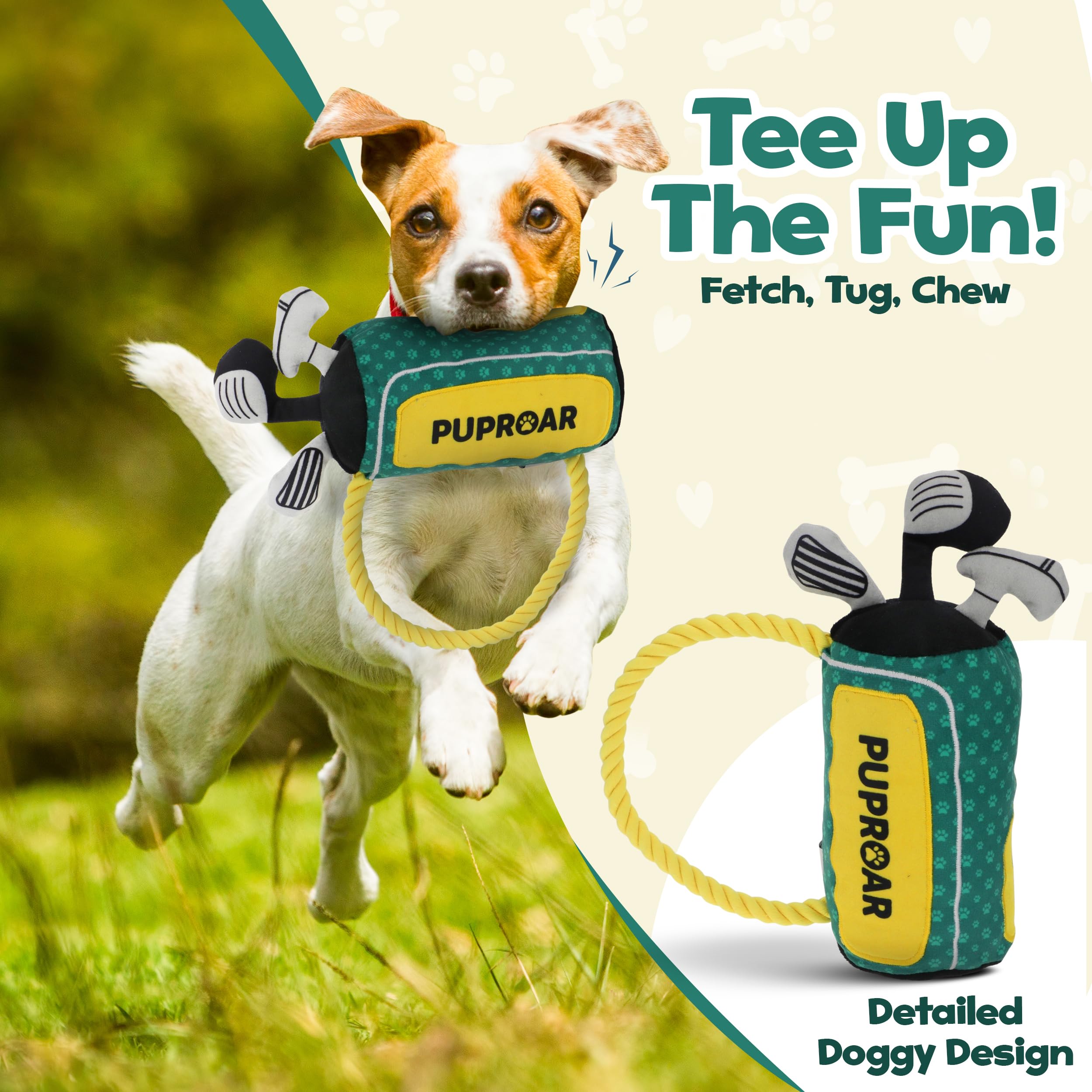 PUPROAR Golf Dog Toy - Medium Green Squeaker Rope & Crinkle - Fun Christmas & Birthday Gift for Dogs