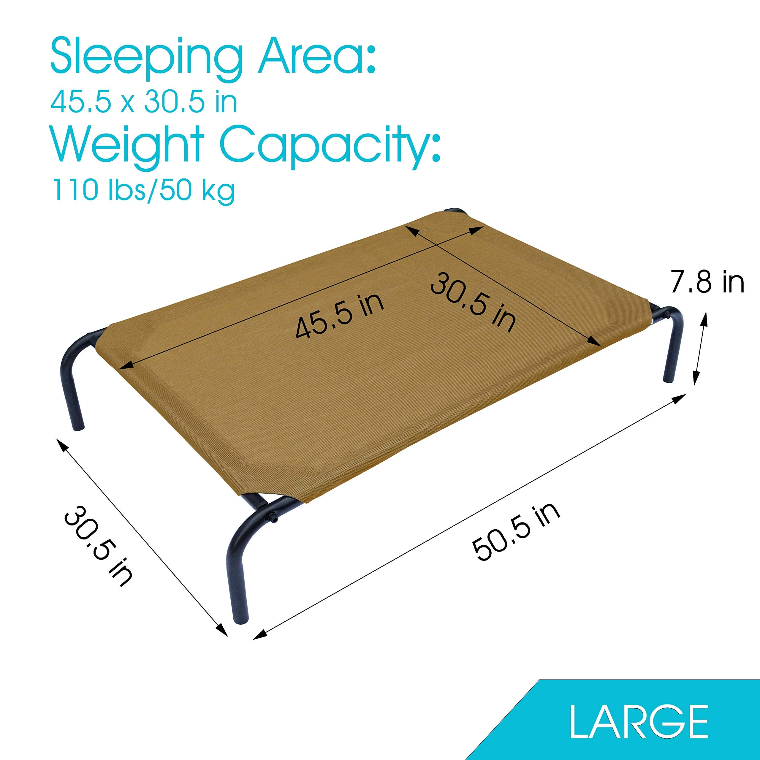 Phyex Heavy Duty Steel-Framed Portable Elevated Pet Bed, Elevated Cooling Pet Cot, 50.5' L X 30.5' W X 7.8' H(L, Brown)