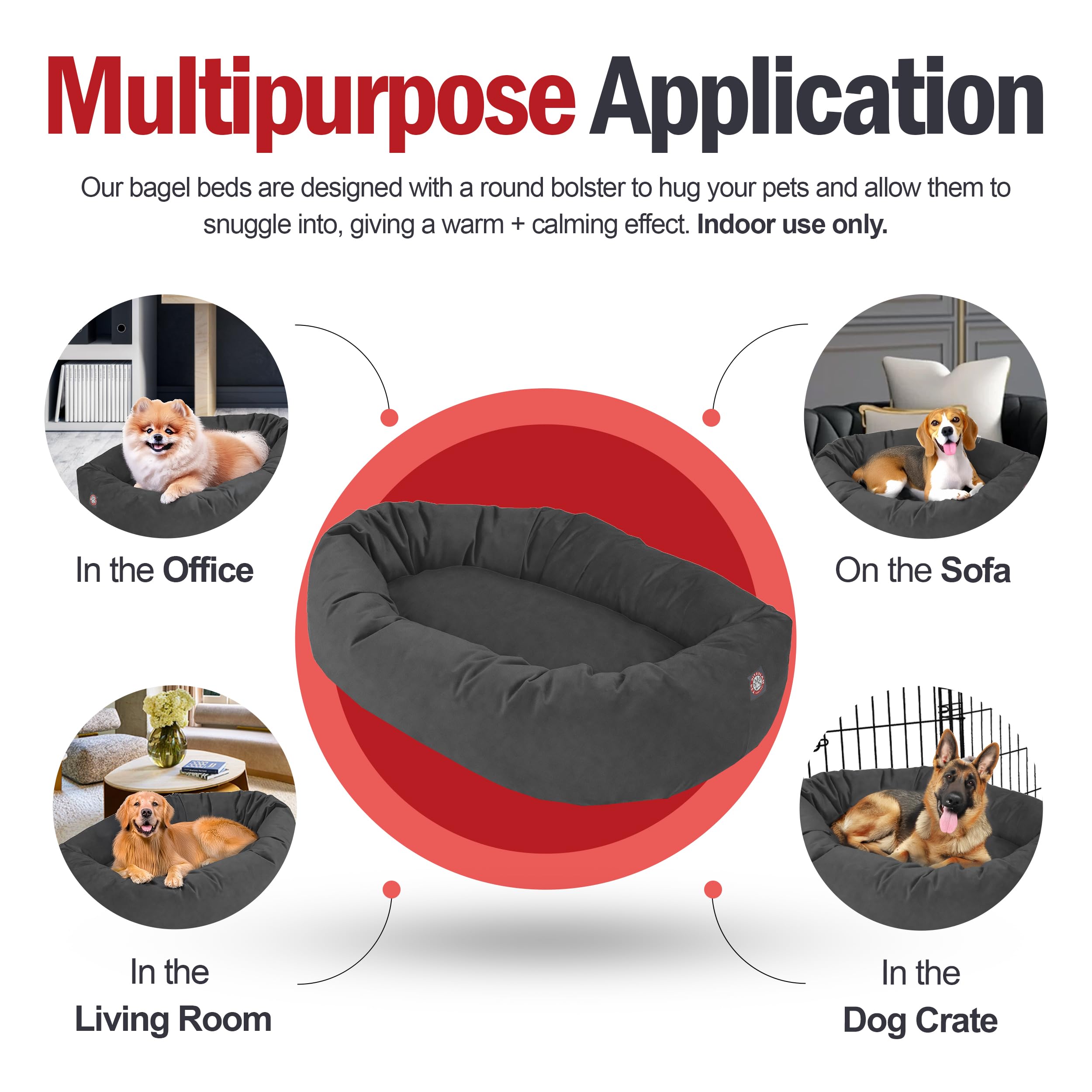 Majestic Pet 40 Inch Suede Calming Dog Bed Washable 40x29x9 (Inch) - Cozy Soft Round Donut Dog Bed with Spine Support for Dogs t