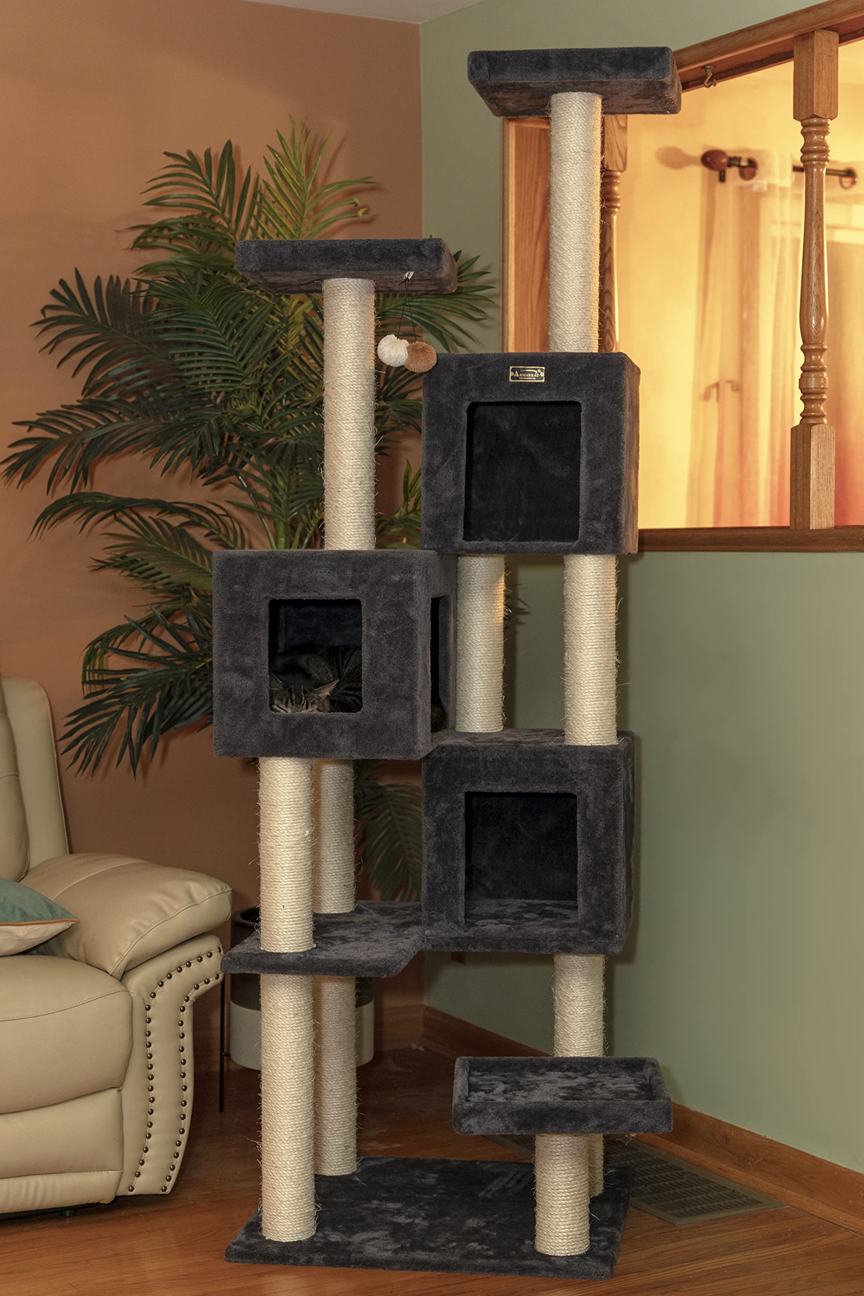 Armarkat Real Wood Griant Cat Tower with Condos for Multiple Cats A8104, Dark Gray