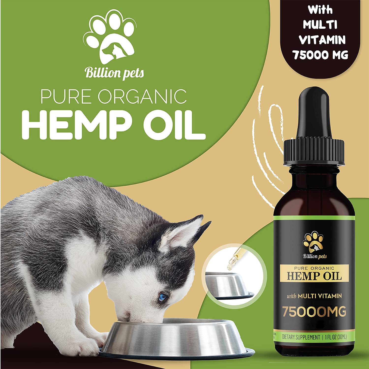 Billion Pets - Hemp Oil for Dogs and cats - Hemp Oil Drops with Omega Fatty Acids - Hip and Joint Support and Skin Health