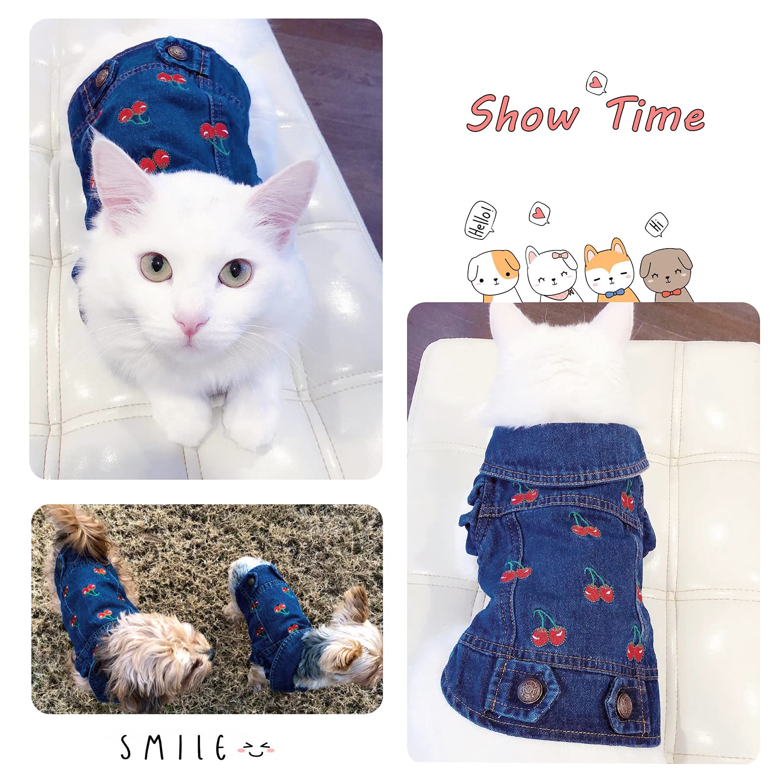 Sild Pet Clothes Dog Jeans Jacket Cool Blue Denim Coat Small Medium Dogs Lapel Vests Classic Puppy Hoodies (M, Cherry)