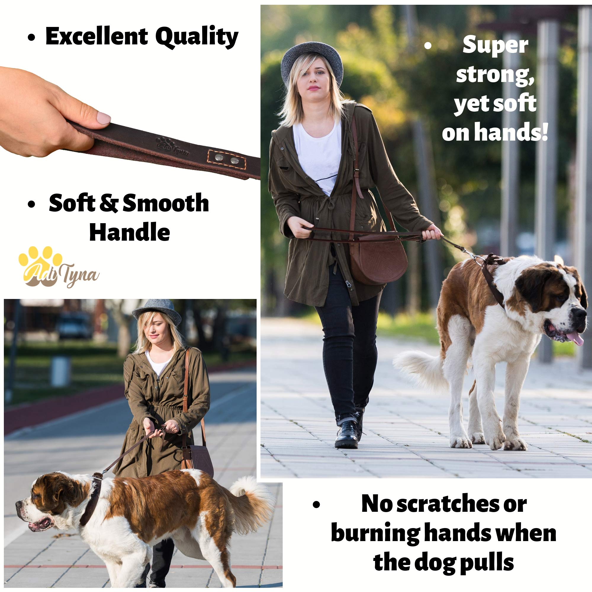 Adityna Heavy Duty Leather Dog Leash 6 Ft X 1'' - Strong, Soft Training Lead For Large & Extra Large Breeds (Xl - 6 Ft X 1 Inch,