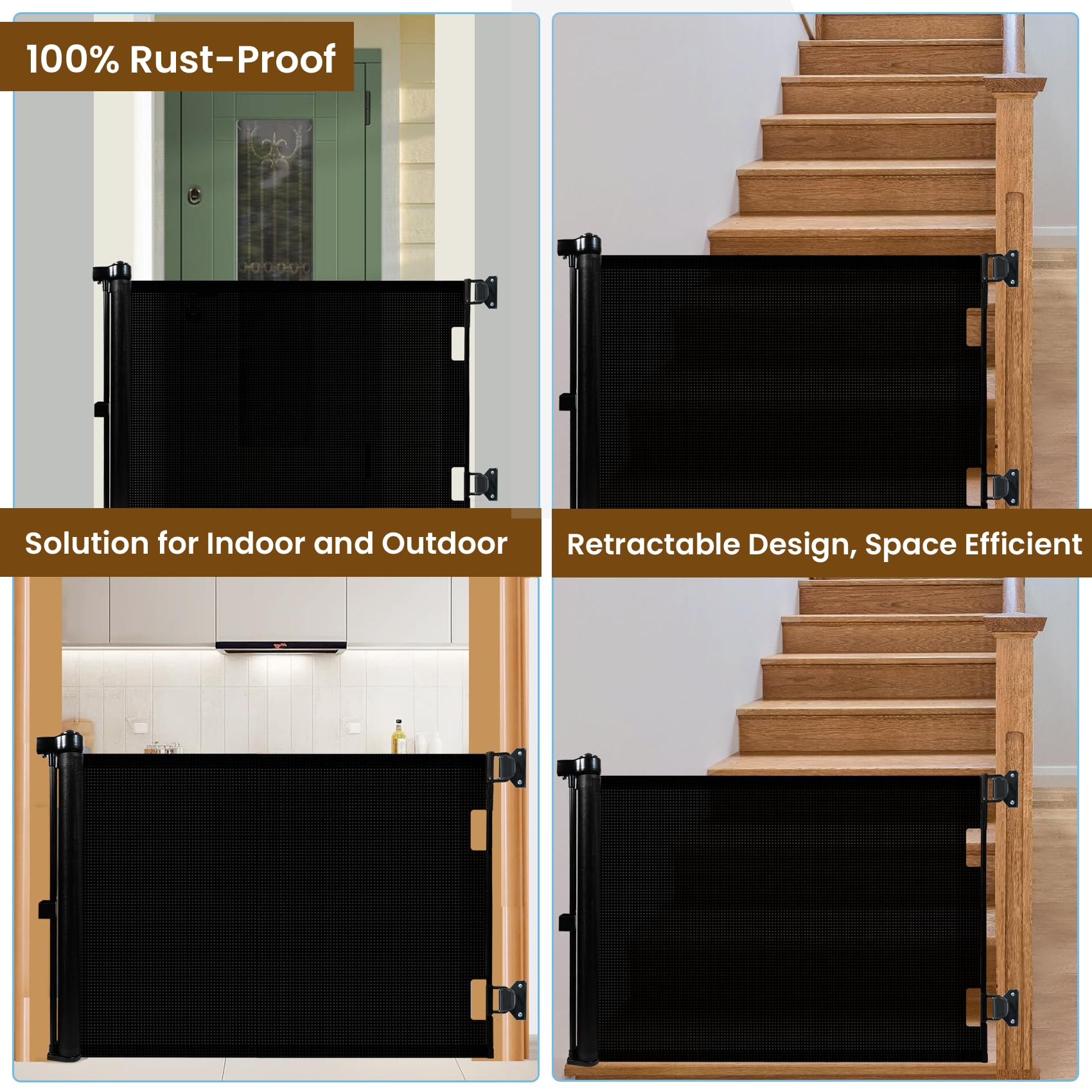 Miumoon Upgrade 59' Retractable Baby Gates With Reinforced Strip Design To Prevent Crawling Through, 42' Tall Retractable Gate For Baby And Pet, 5 Ft Baby Gates For Stairs, Doorways, Hallways(Black)