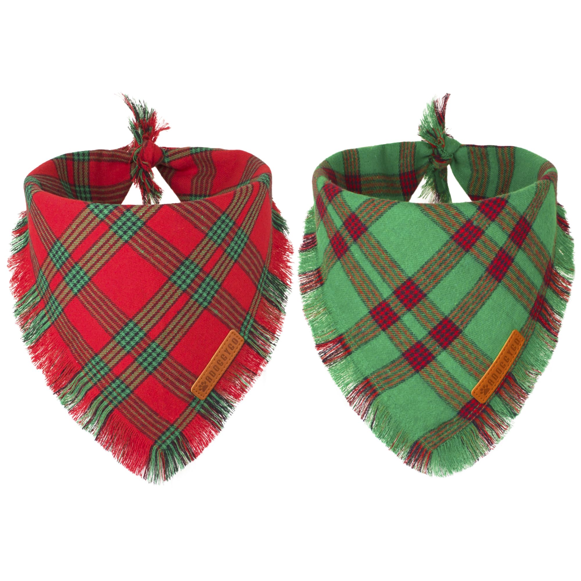 Adoggygo Christmas Dog Bandanas With Tassels, Red Green Plaid Dog Christmas Scarf Bib, Multiple Sizes, Christmas Bandana For Medium Large Dogs Pets (Large)