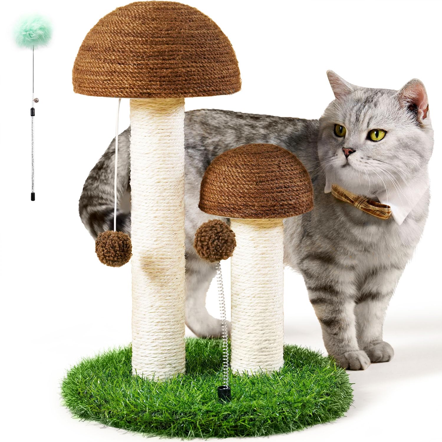 Odoland Cat Scratching Post Mushroom Natural Sisal Board Scratcher For Kitten Health And Good Behavior, Furniture Scratch Deterrent Accessories For Cats And Kitten Brown