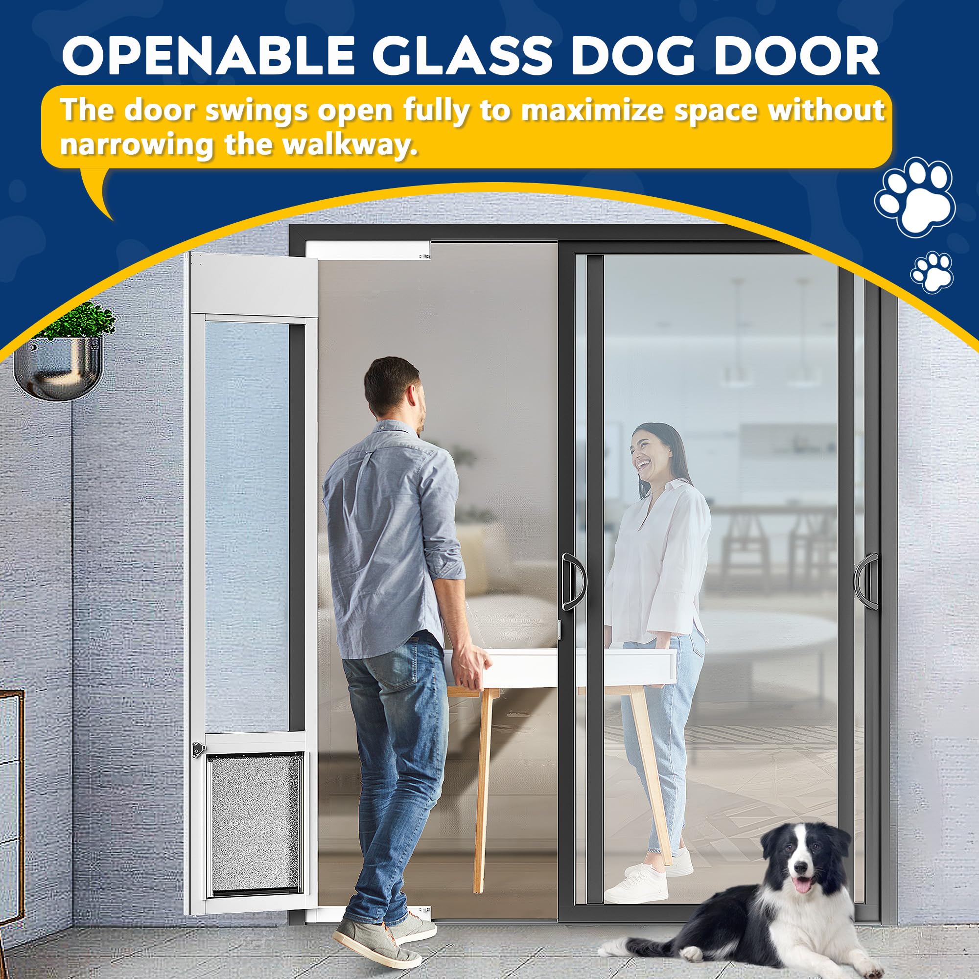 Large Dog Door For Sliding Glass Door,Openable Pet Door For Sliding Glass Doors,All-Metal Framed & Panel & Lock,Adjustable 75 7/