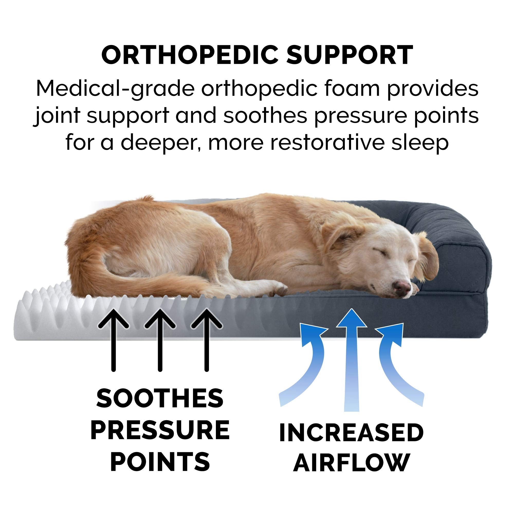 Furhaven Orthopedic Dog Bed For Large/Medium Dogs W/ Removable Bolsters & Washable Cover, For Dogs Up To 55 Lbs - Quilted Sofa - Iron Gray, Large