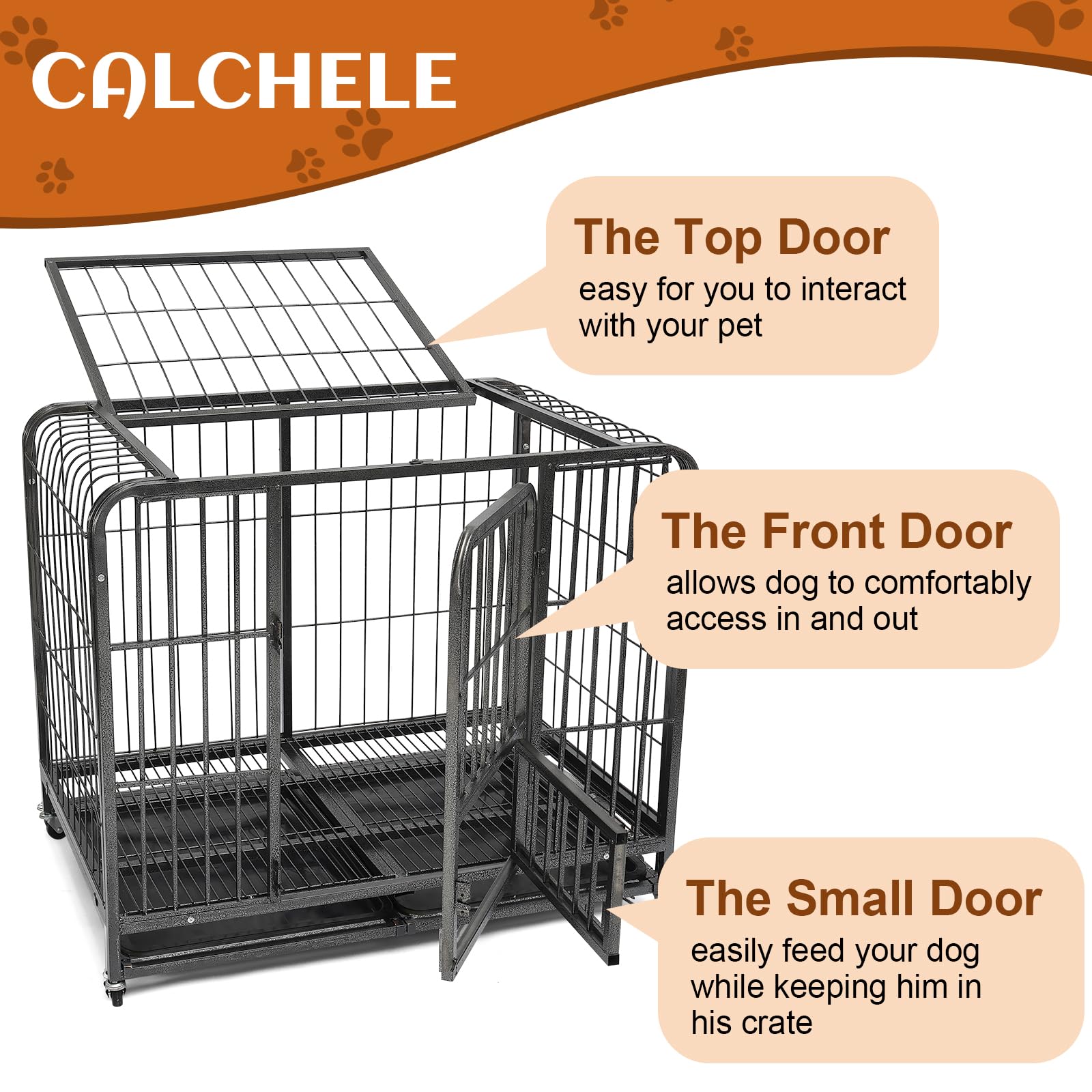 43.3Inch Indestructible Metal Dog Crates For Large Dogs, Heavy Duty Escape Proof Dog Kennel Indoor Extra Large Dog Crate With Lo
