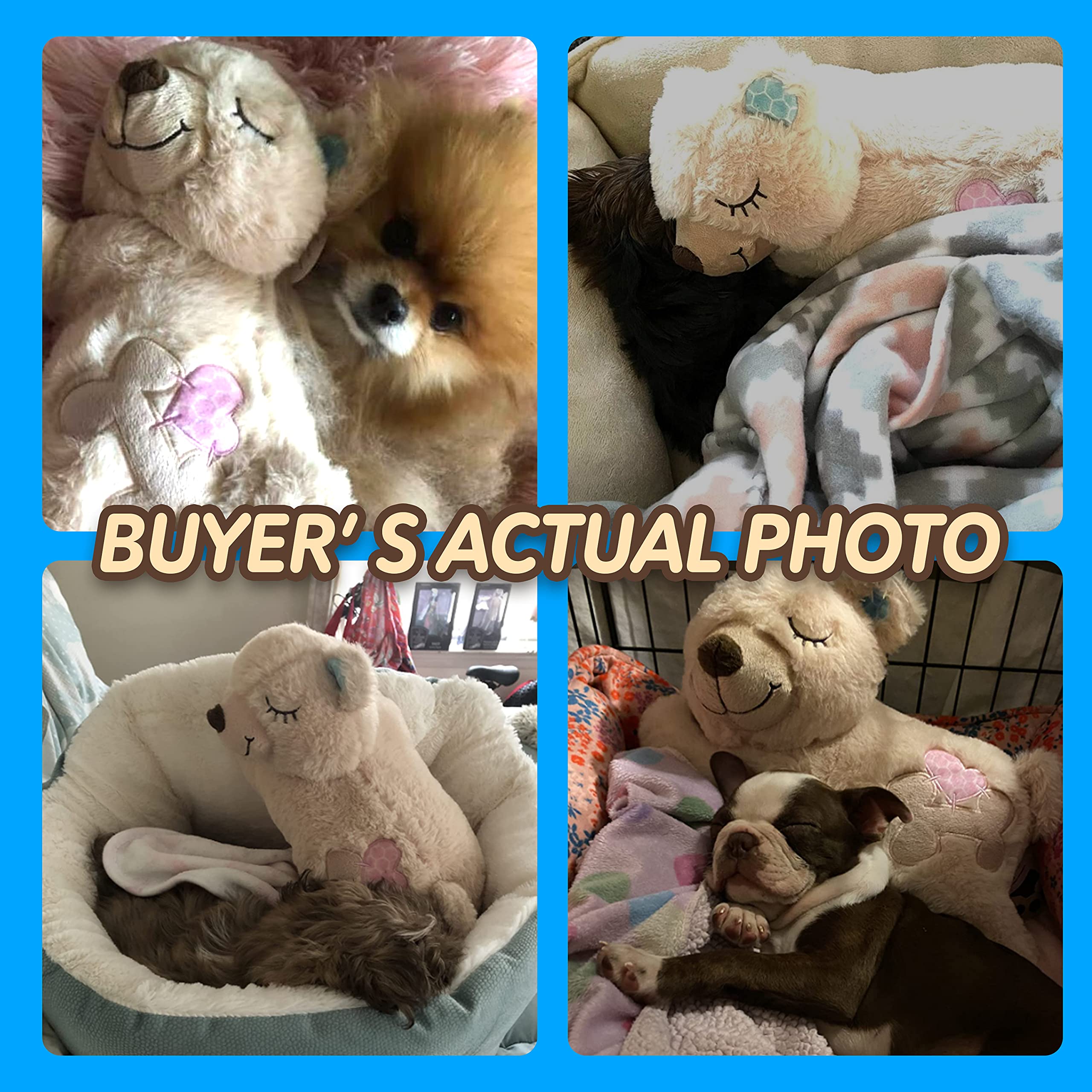 PetPrime Dog Plush Toy Heart Beat Puppy Plush Bear Toy with Warmer Bag Pet Soft Anxiety Puppy Relief Toy for Puppy Dogs Heart Be