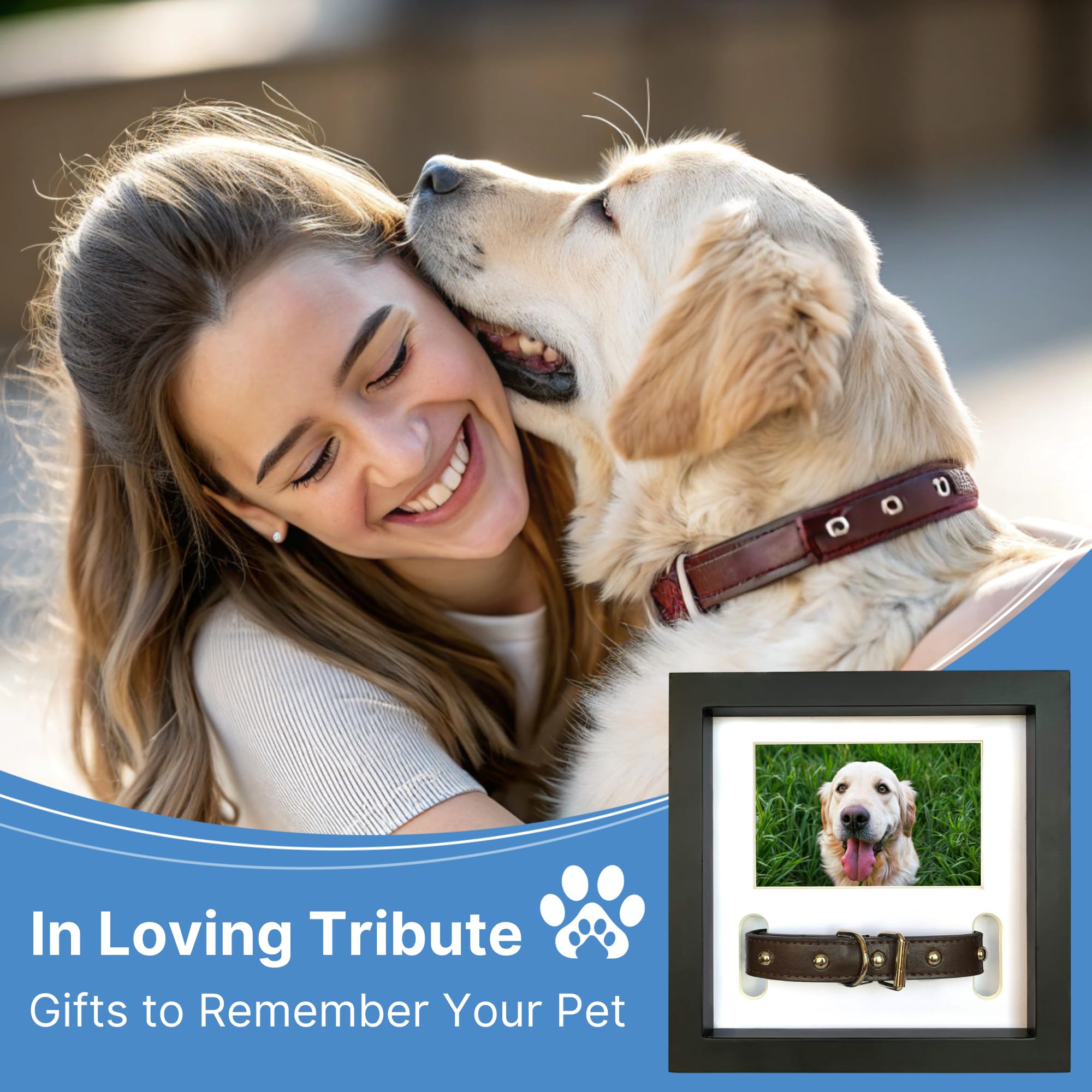 Pawceptive Dog Memorial Picture Frame With 5 Display Options- Dog Collar Memorial Frame Gift - Cat Or Dog Pet Loss Gift For A Grieving Friend - Pet Remembrance Gift And Sympathy Photo Keepsake