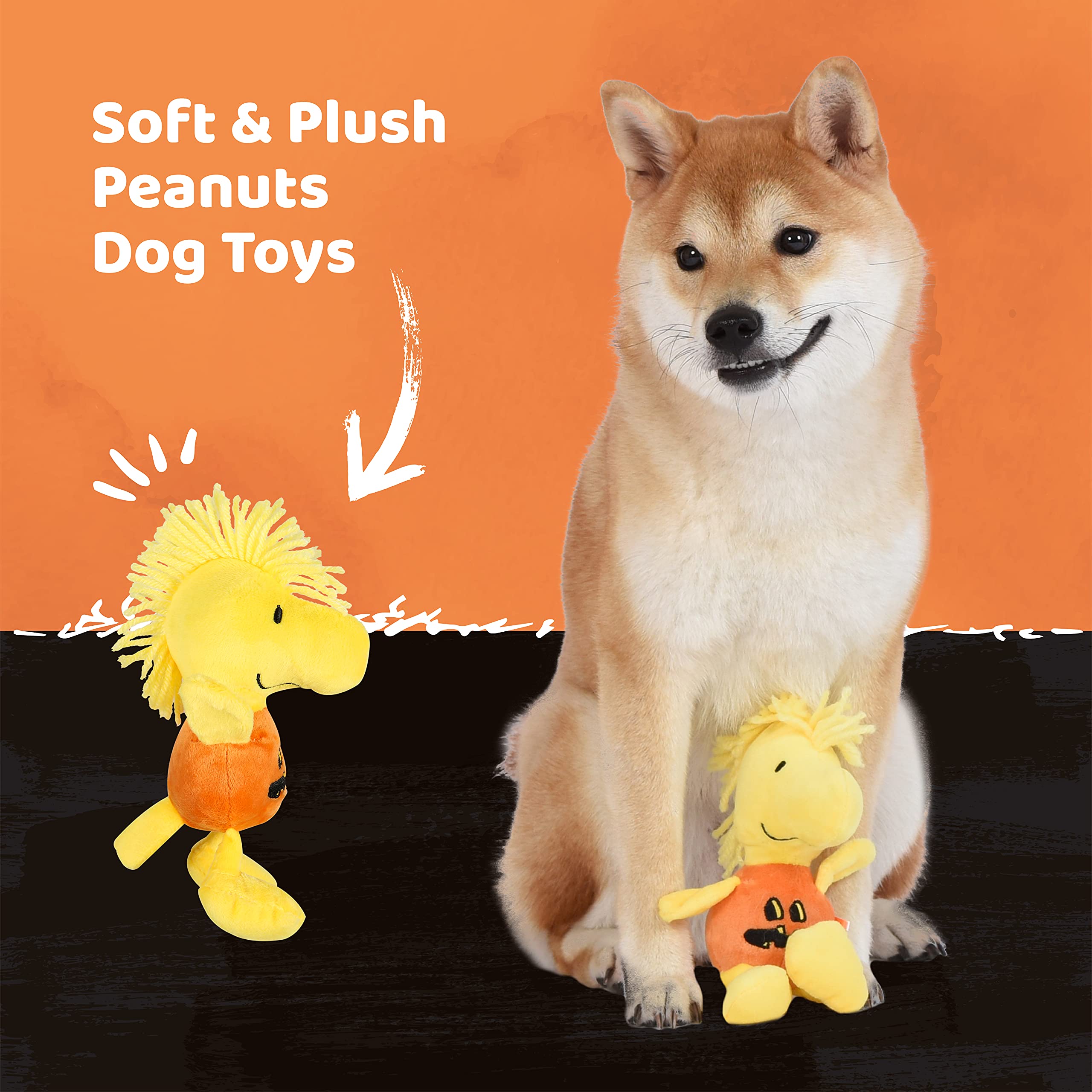 Peanuts For Pets 6 Inch Halloween Woodstock Pumpkin Plush Dog Toy With Squeaker, Small Dog Toy | Fabric Woodstock Yellow Plush Dog Toy | Squeaky Dog Toys And Stuffed Dog Toys For All Dogs
