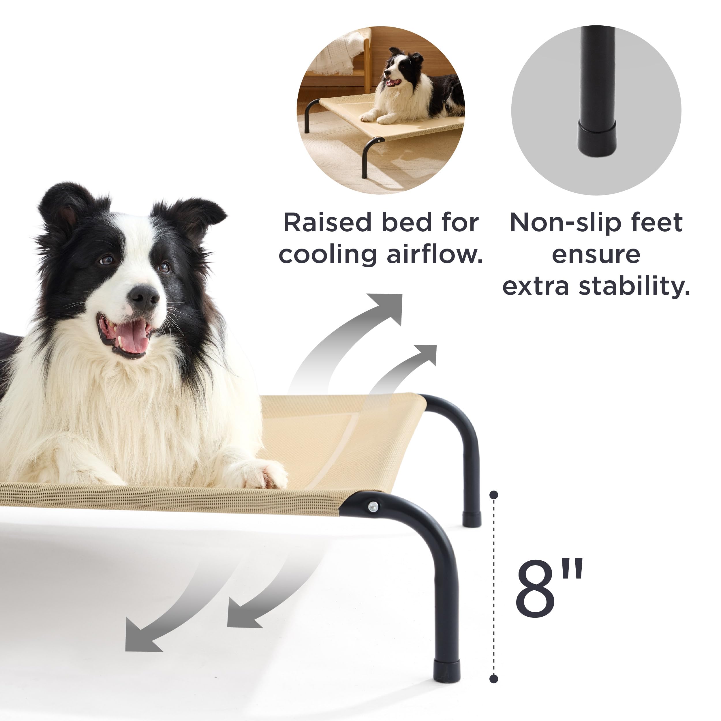 Bedsure Elevated Raised Cooling Cots Bed For Large Dogs, Portable Indoor & Outdoor Pet Hammock With Skid-Resistant Feet, Frame W