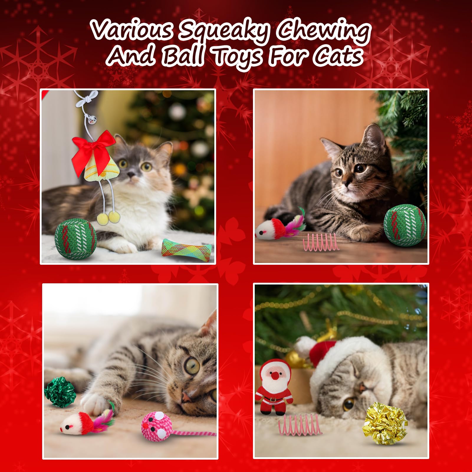 Yeghujar Christmas Stocking Cat Toys - 12Pcs Interactive Set For Cats With Squeaky Toys, Balls, Cat Teasers