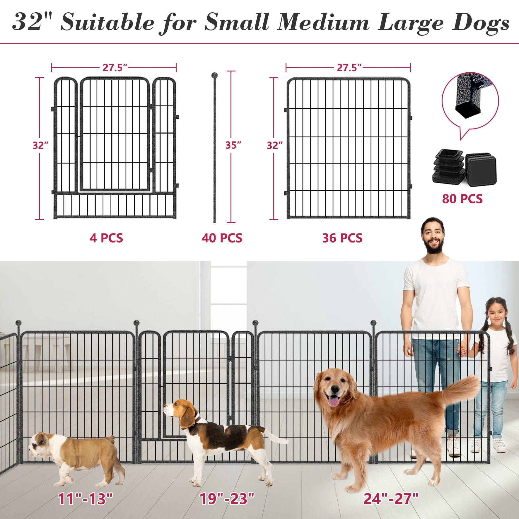 Jhsomdr Dog Playpen 32 Inch 40 Panels Indoor Outdoor Dog Pen For Medium/Small Dogs Heavy Duty Metal Dog Fence Outdoor For Yard,