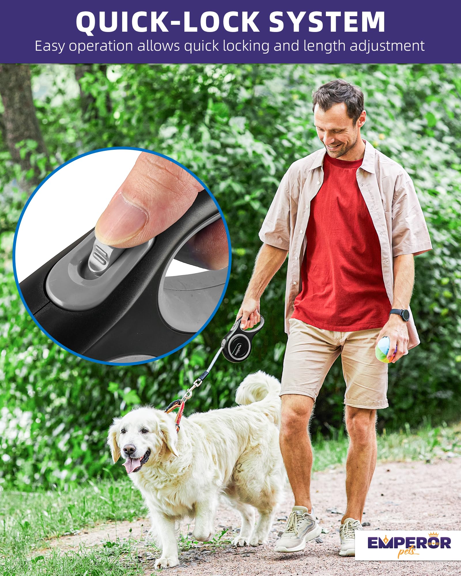 Emperor Pets 16 Feet Retractable Dog Leash Small Dogs - Up To 44Lbs, Heavy Duty Leash Retractable 16 Ft, Dog Leashes For Small B