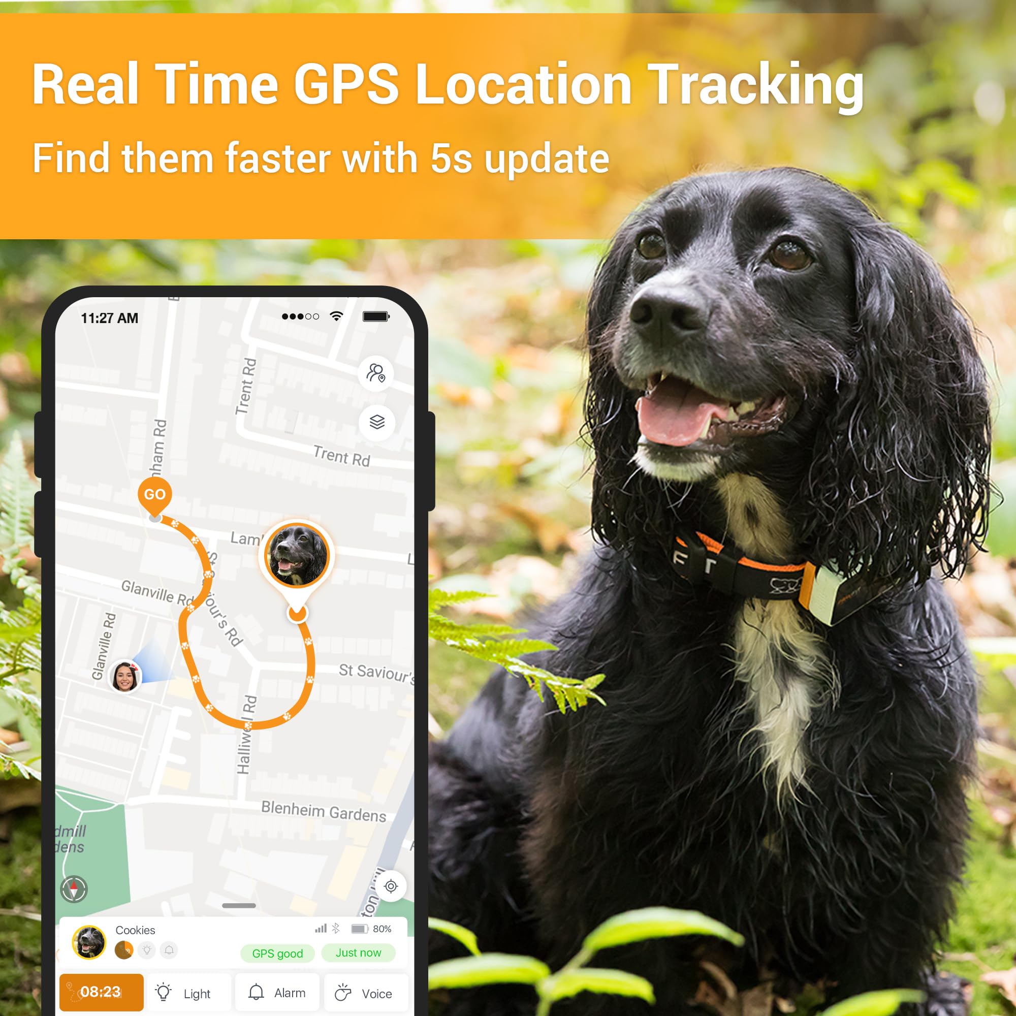 Pawfit 3 GPS Dog Tracker - 4G Live Tracking, Smart Alerts, Waterproof, Fits All Collars, Black