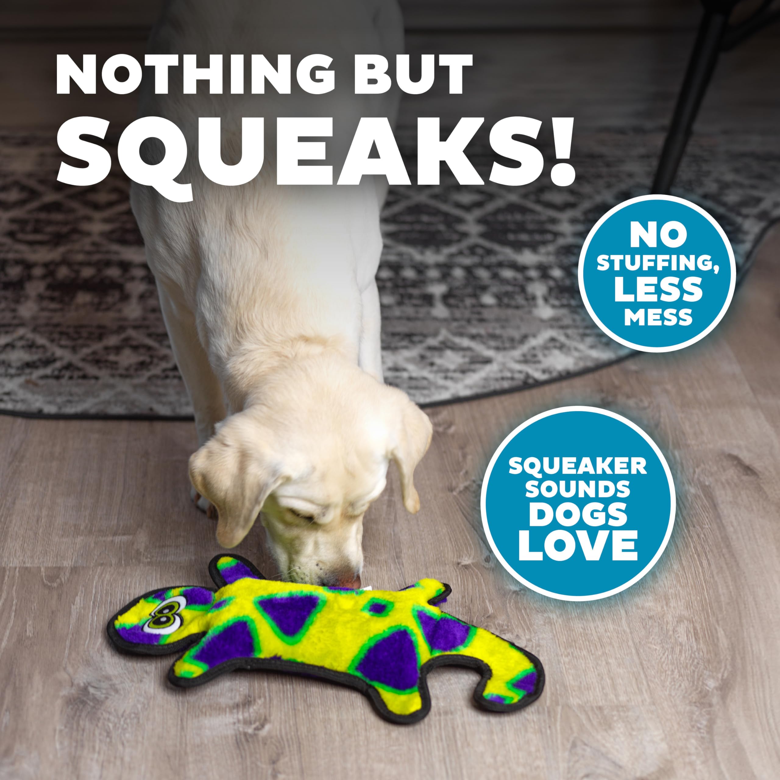 Outward Hound Tough Plush Squeaky Dog Toy, Gecko, Large, Green, Model 32072, Durable Polyester Material