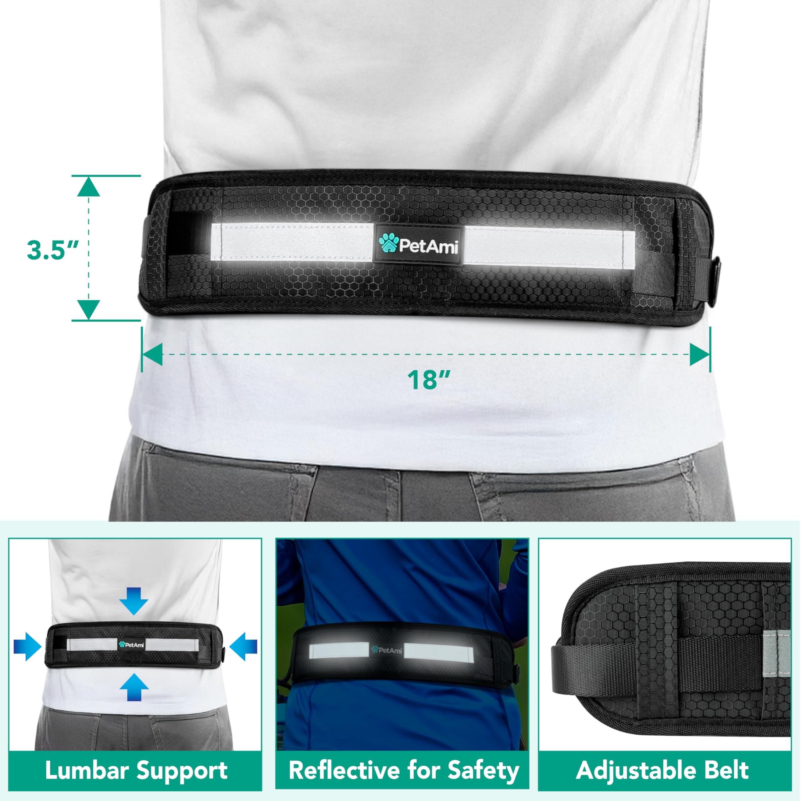 PetAmi Premium Hands Free Dog Leash, Adjustable Waist Belt for Large Dog Walking Up to 125 lbs, Bungee Leash for Pet Running, Hi