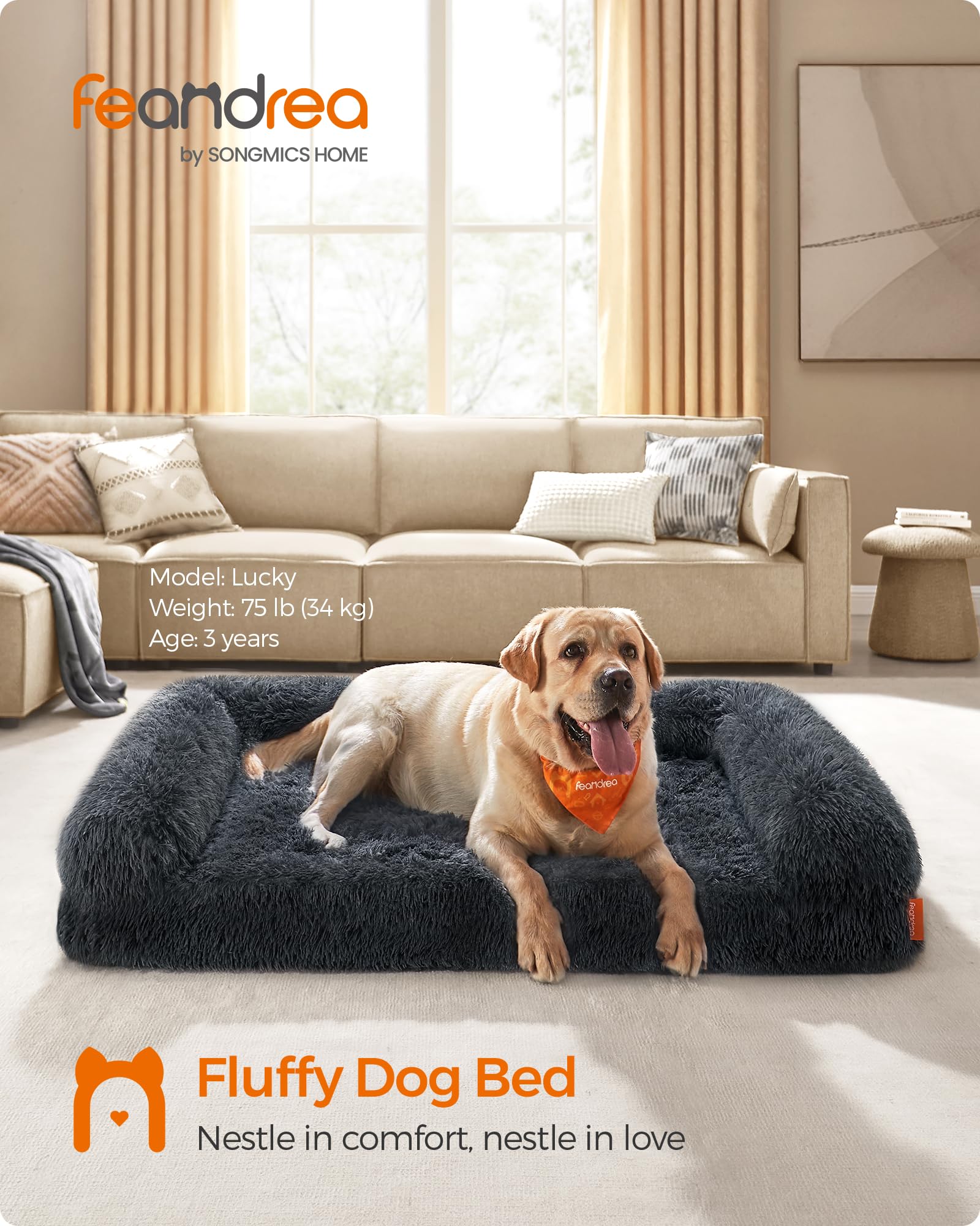 Feandrea Dog Bed, Orthopaedic Dog Sofa Bed For Medium And Large Dogs, Waterproof Ped Bed With Removable Washable Cover, 42 X 31.