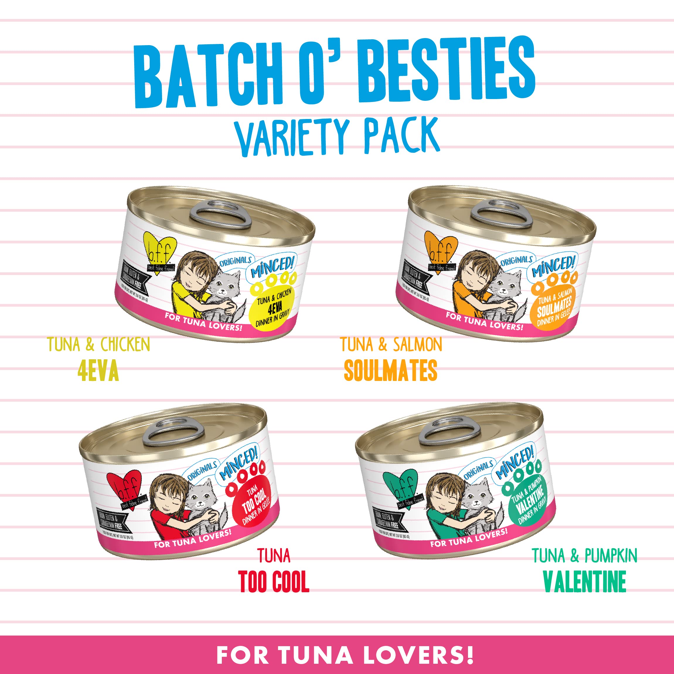 Weruva BFF Minced Natural Wet Cat Food, Batch O Besties Variety Pack, 3oz Can, Pack of 12