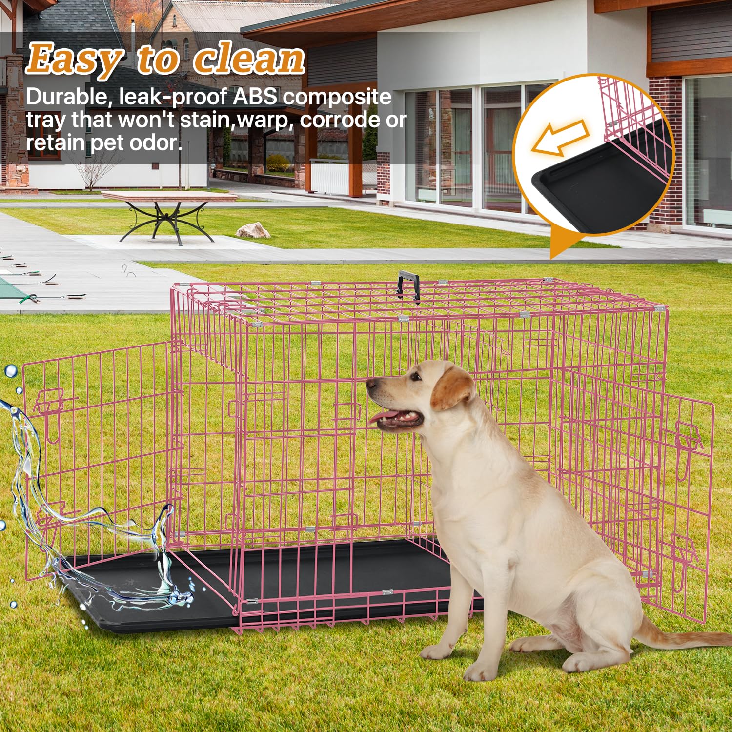 Dog Crate Dog Kennel Cage 42    Portable Foldable Indoor Outdoor Large Double Door Wire Metal Puppy Cat Pet Dog Cage With Abs Tr