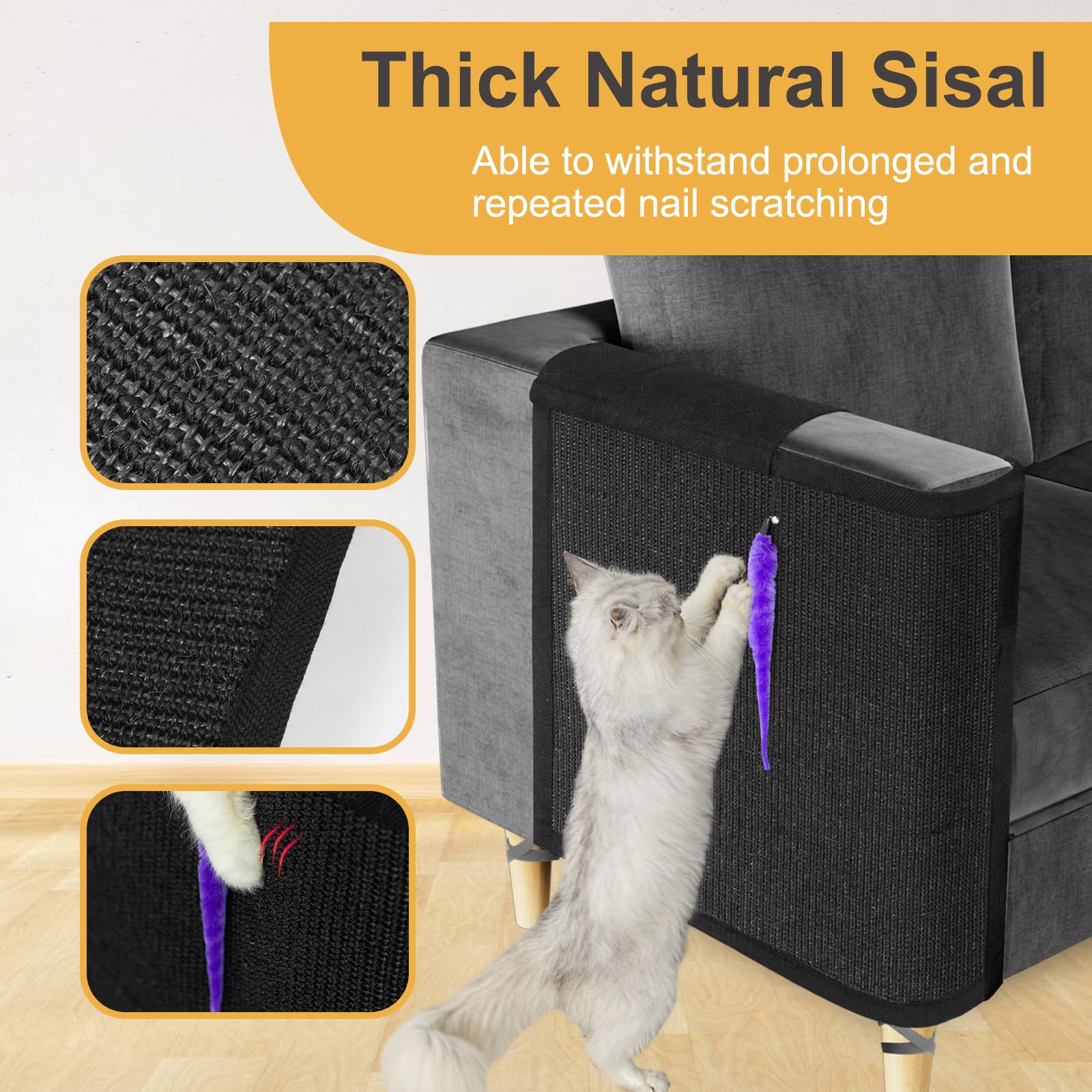 Cat Scratch Couch Protector, Sofa Armrest Cover With Sisal Mat And Toy For Small Indoor Cats (Right Hand)