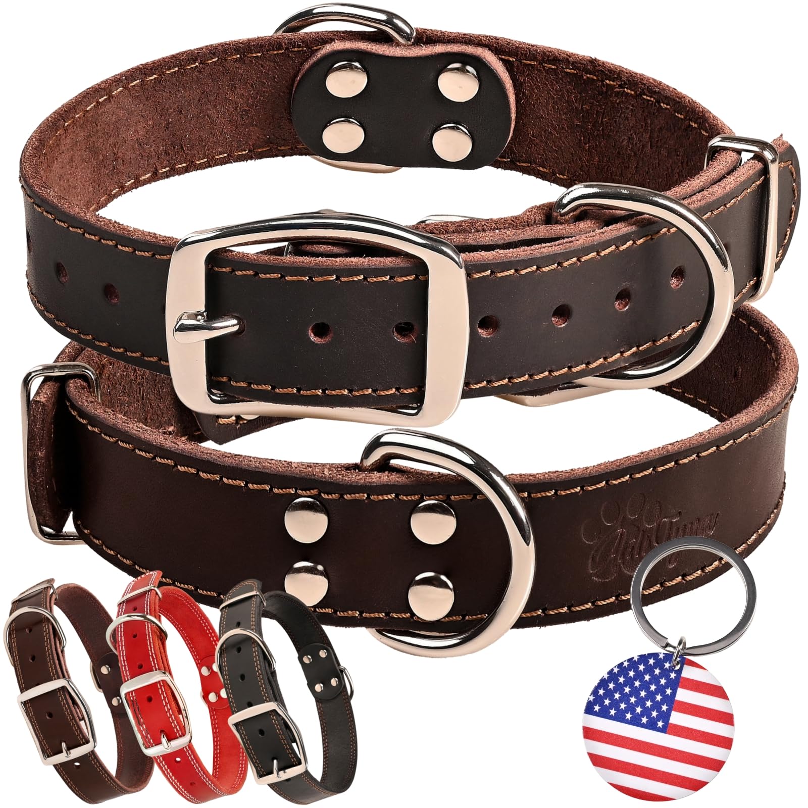 Adityna Heavy Duty Leather Dog Collar For Medium Dogs - Medium Dog Collar Gift Ideea For Dog Lovers - Soft And Strong,100% Genuine Leather (Medium, Brown)