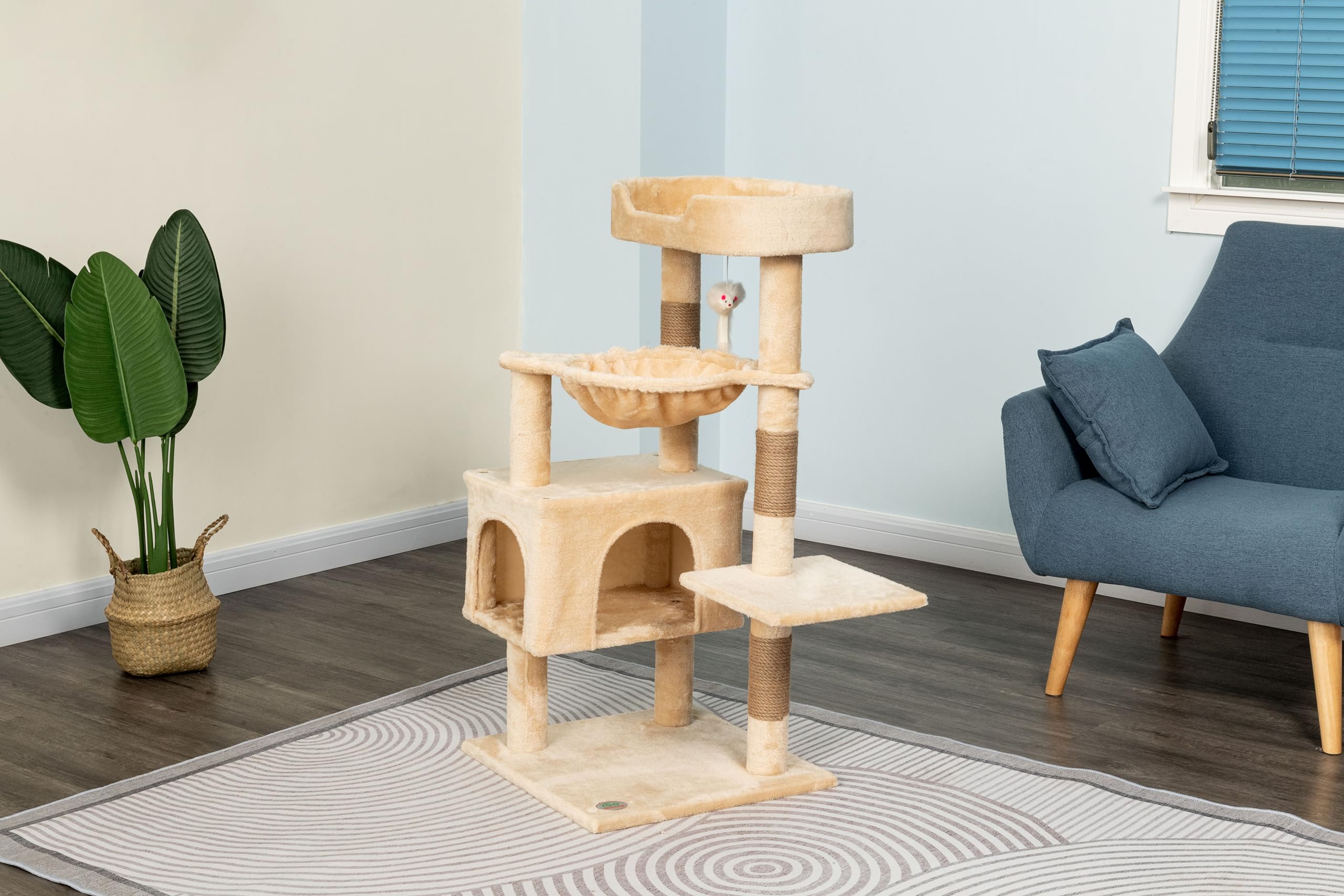 Go Pet Club Everyday Value 37In Cat Tree Tower Cat Condo Comfy Large Perch, Scratching Posts, Dangling Mouse And Hammock, Cat Pl