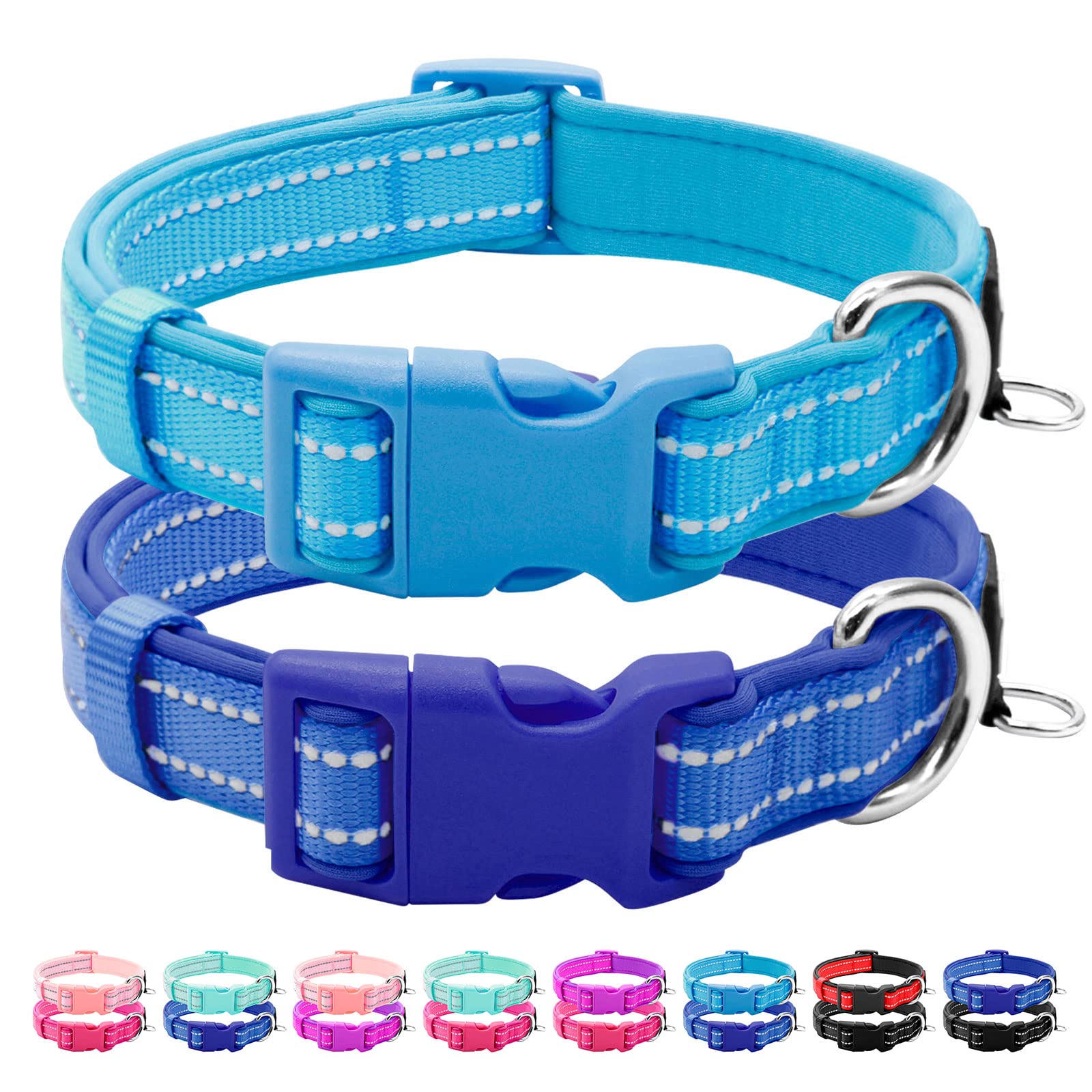 Azuza 2 Pack Neoprene Padded Dog Collar For Small Dogs, Reflective Dog Collar With Id Tag Ring, Adjustable Safe And Comfy Dog Co