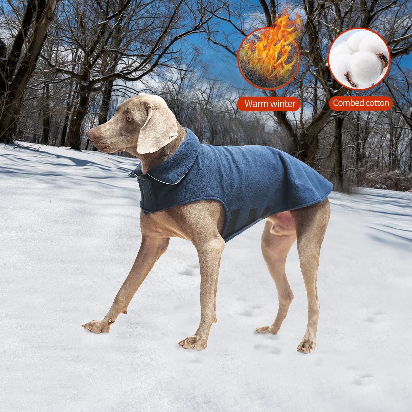 Fleece Dog Coat Winter Pet Jacket Reflective For Cold Weather For Large Medium Small Dogs(Navy,S)