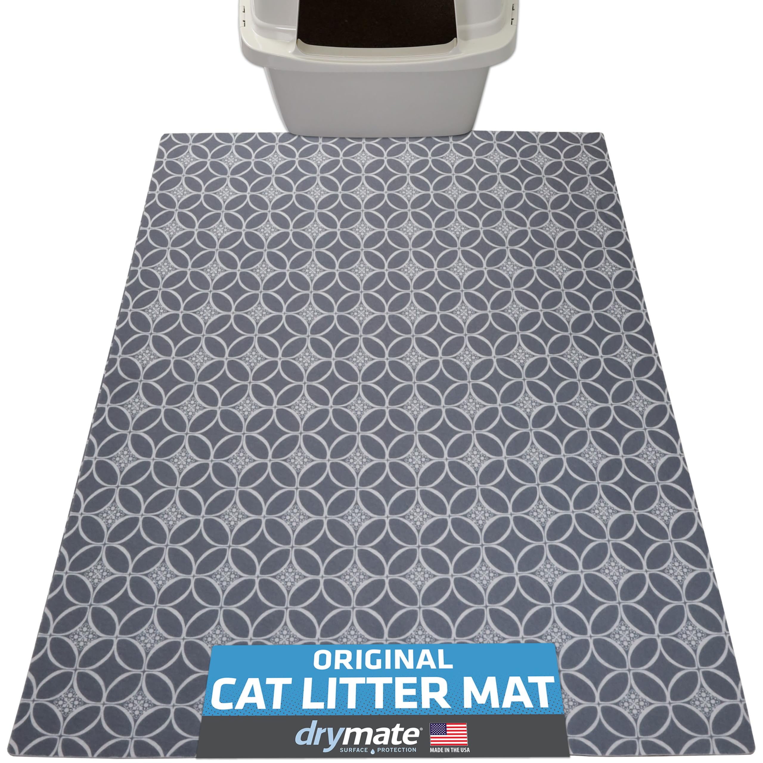 Drymate Original Cat Litter Mat, Contains Mess From Box, Protects Floors, Urine-Proof, Machine Washable, Soft On Kitty Paws, Absorbent, Waterproof (Usa Made, Recycled Content) (29”X36”)(Indigo Grey)