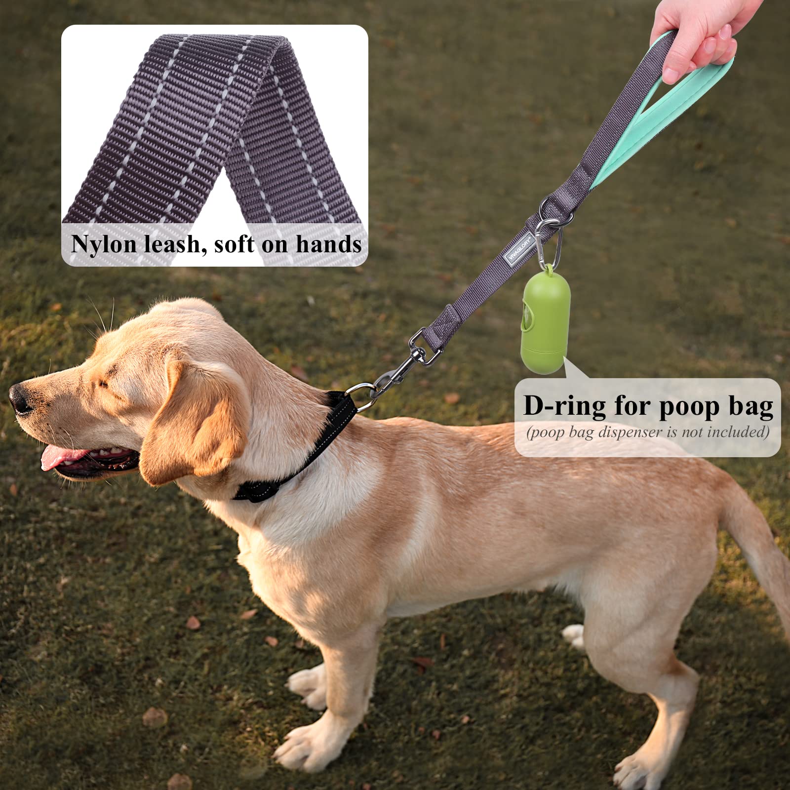 Vivaglory Short Dog Leash For Medium & Large Dogs, 18Inch, Grey