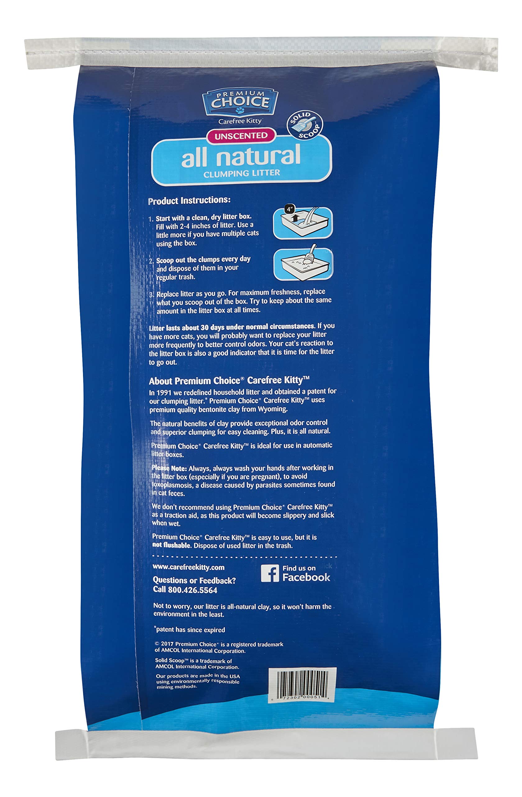 Premium Choice Carefree Kitty Unscented All-Natural Clumping Cat Litter - 25Lb Bag (Packaging May Vary)